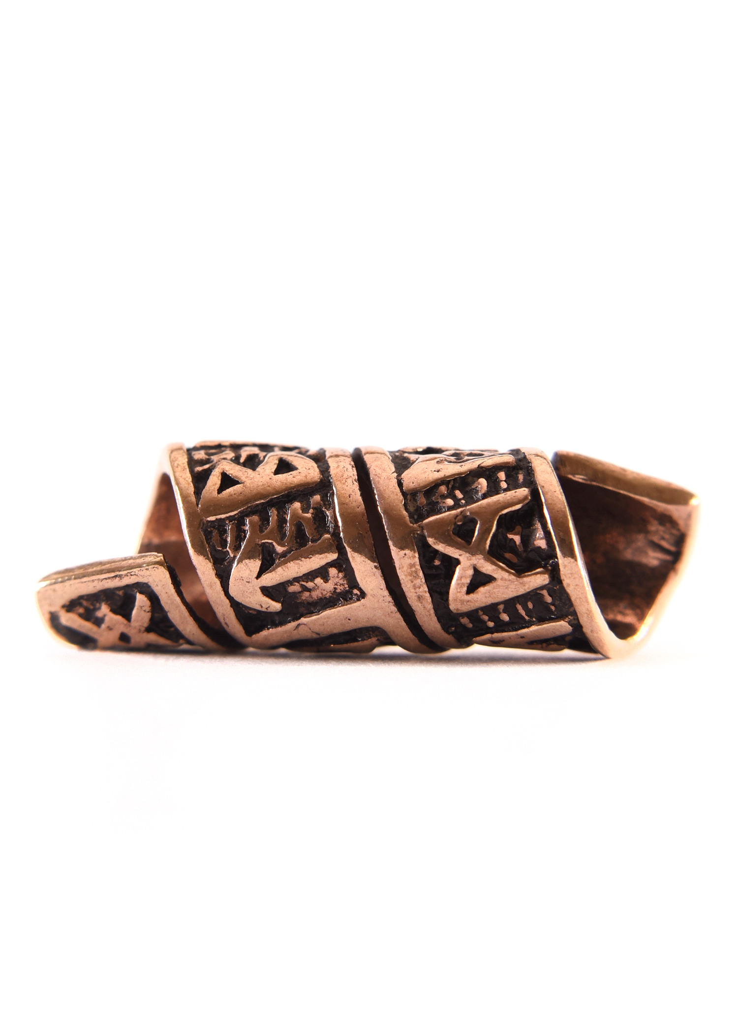 Spiraled Beard Bead / Hair Bead with Runes, Bronze