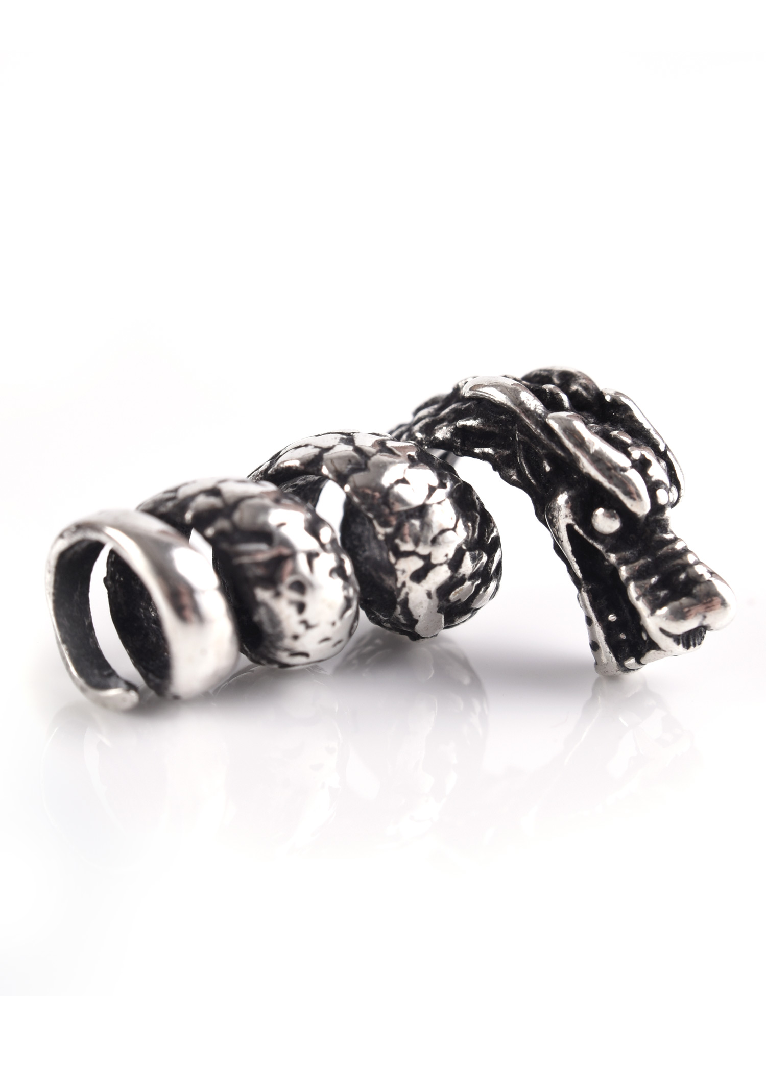 Viking Ornamental Beard Bead with Dragon Design, Silver