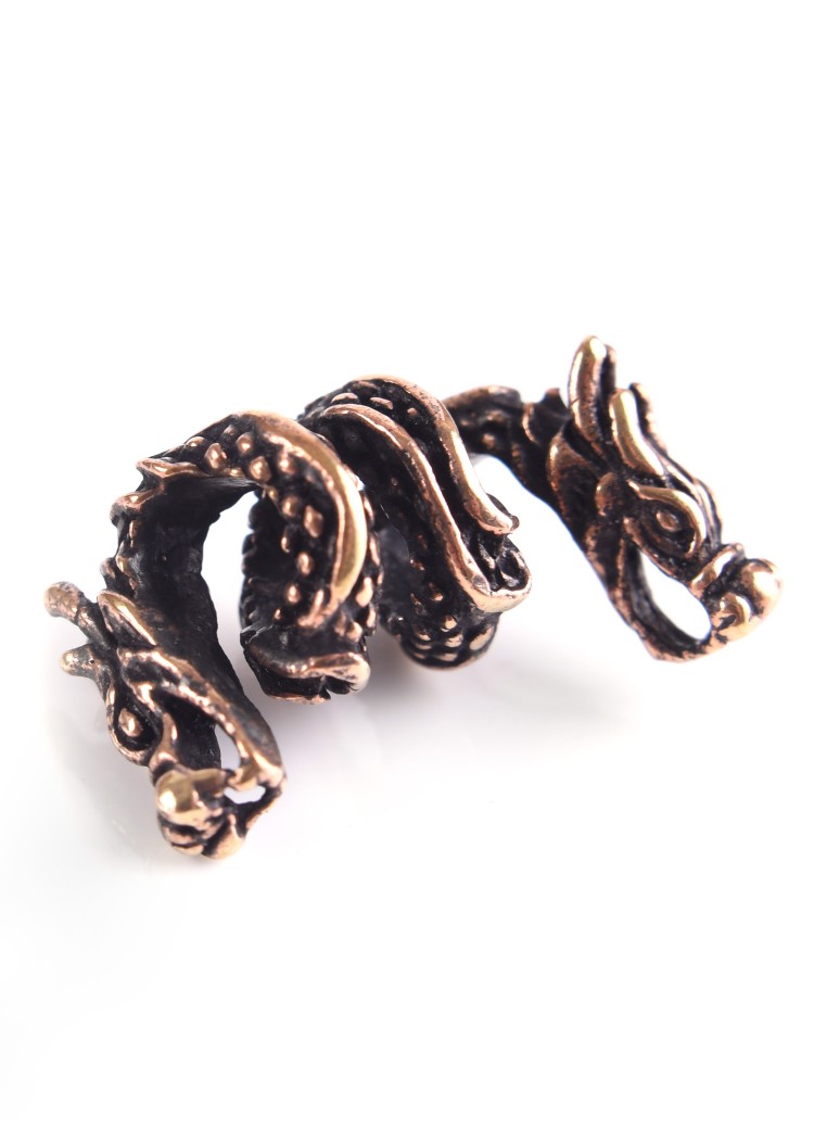 Beard Bead / Hair Bead with Two-Headed Dragon Motif, Bronze