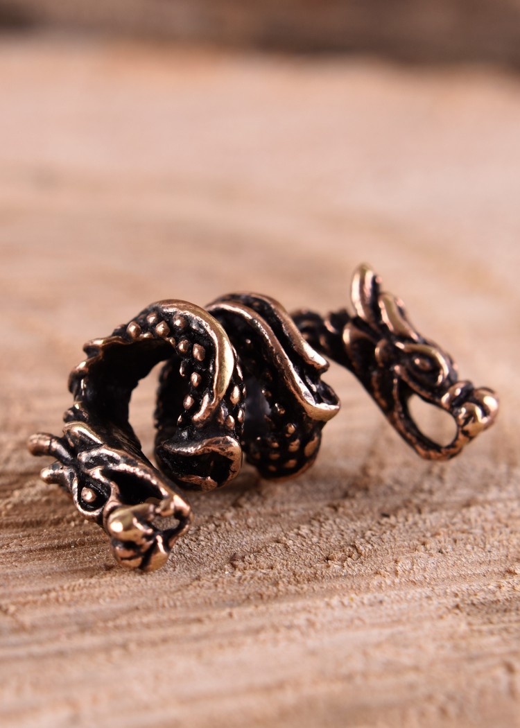 Beard Bead / Hair Bead with Two-Headed Dragon Motif, Bronze
