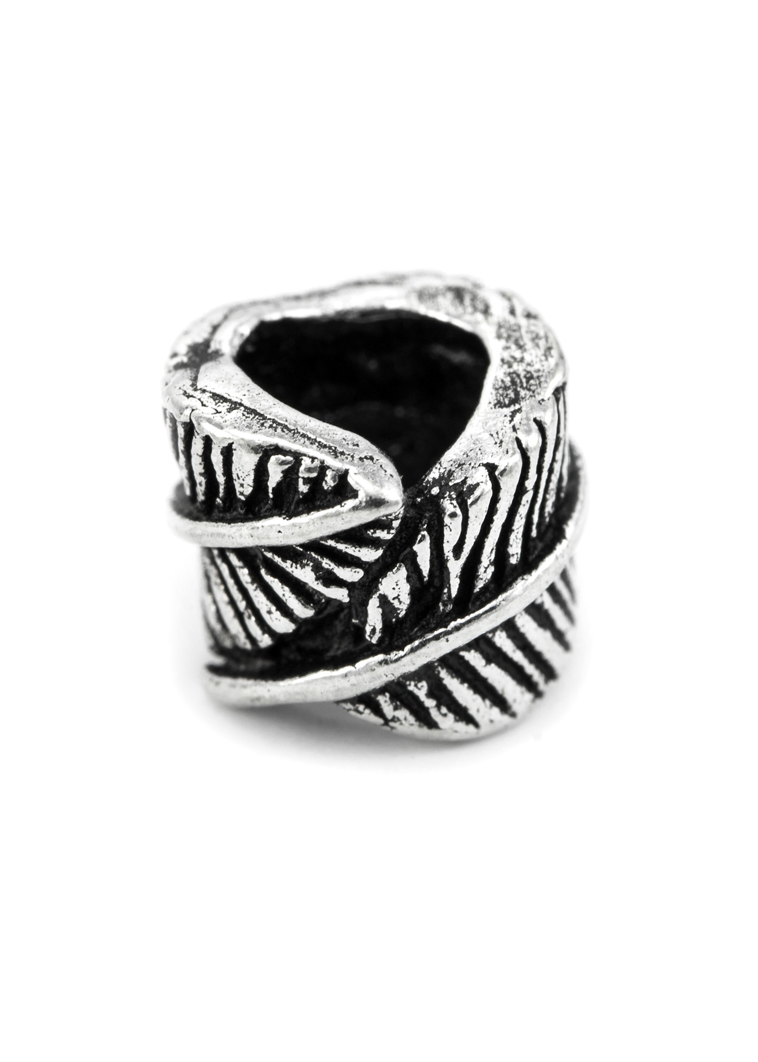 Silver Bead with Feather pattern