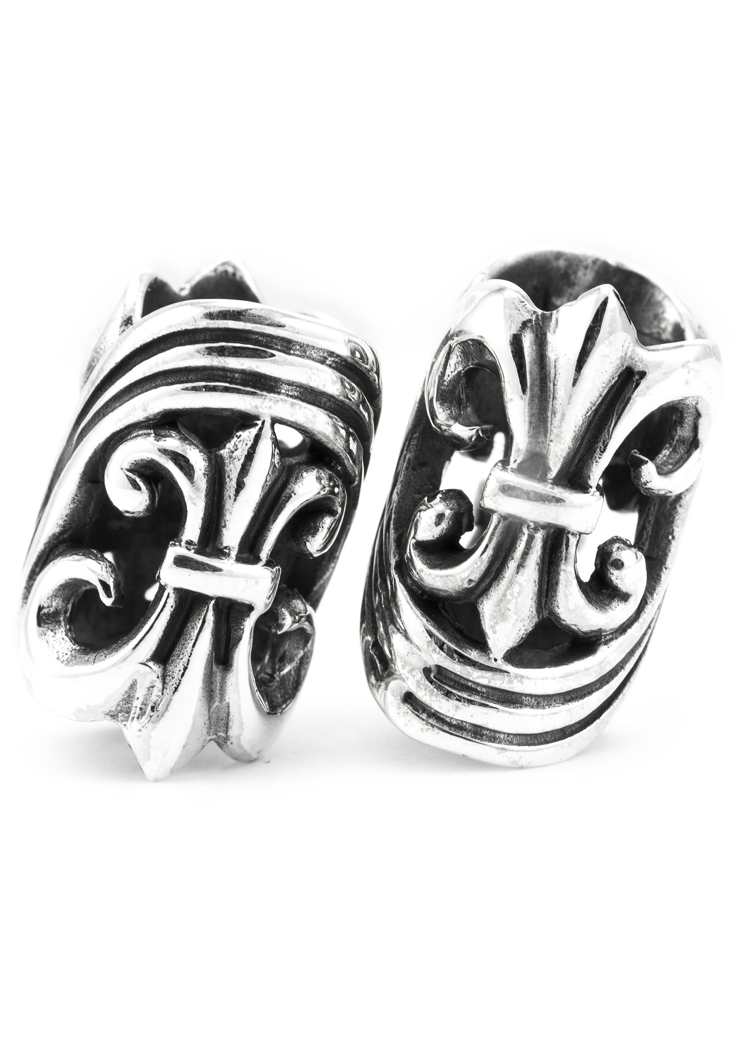Large Medieval Beard Bead with Fleur-de-lis, Silver