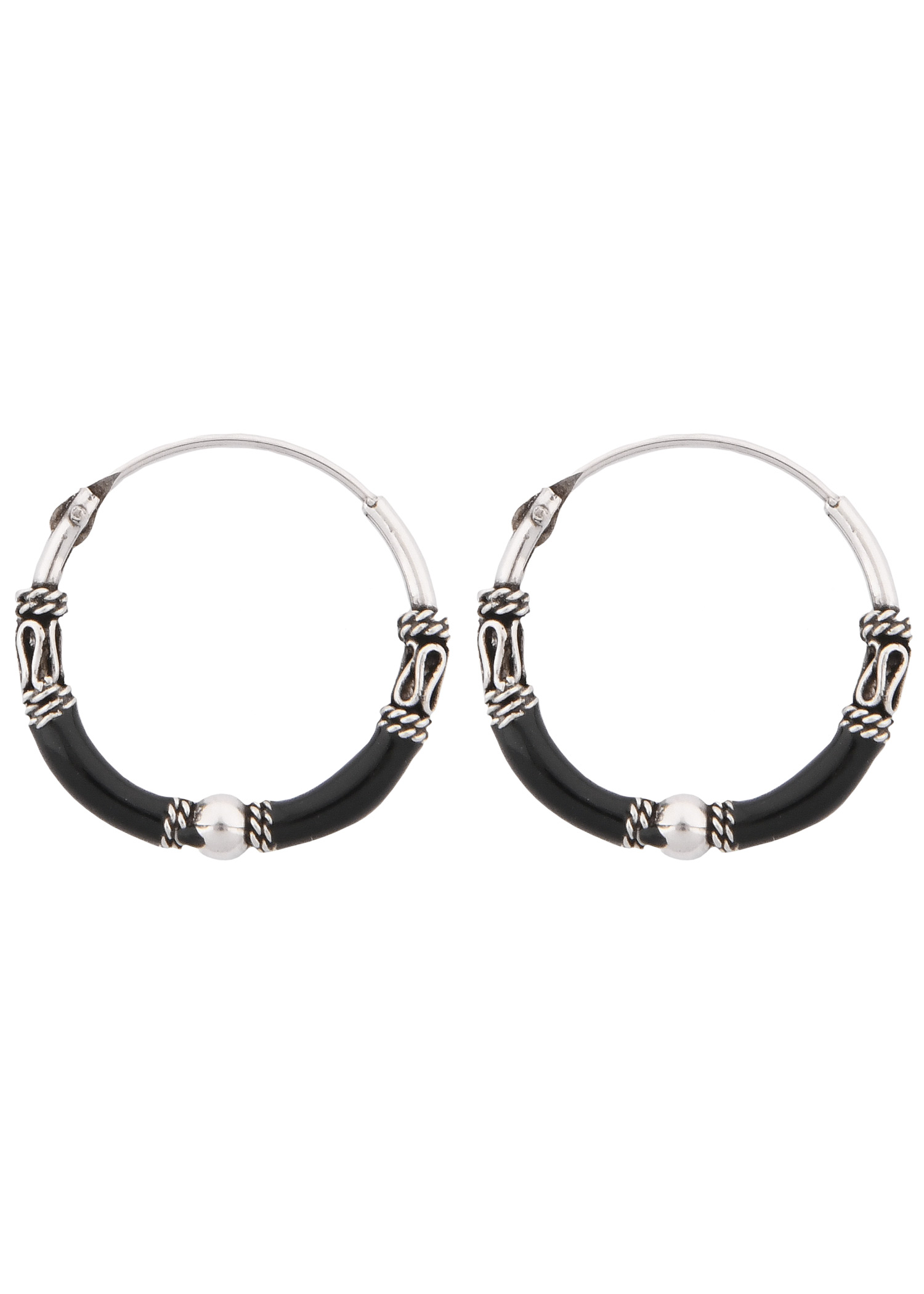 Silver Hoop Earrings, Creole Earrings, Black, Pair