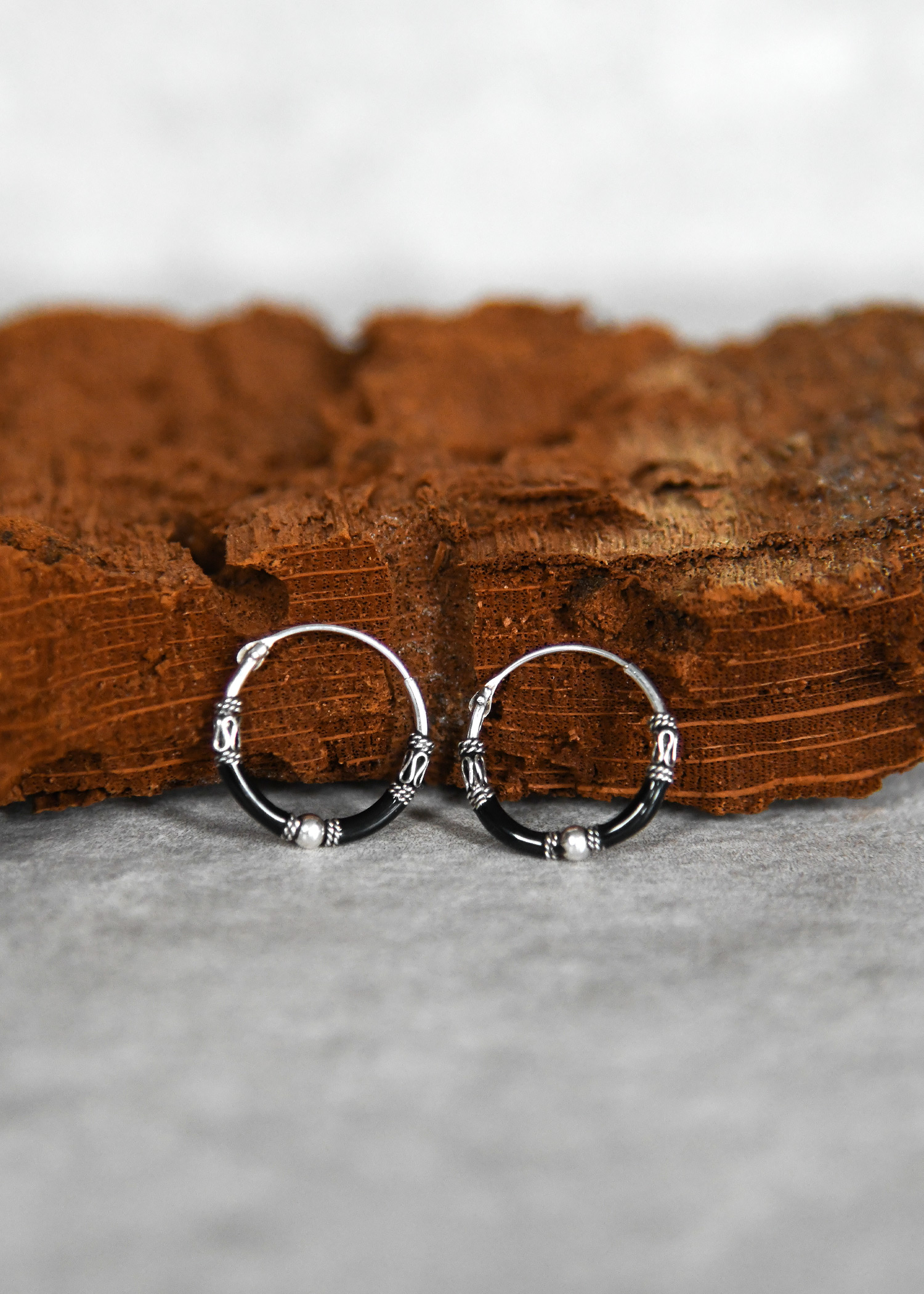 Silver Hoop Earrings, Creole Earrings, Black, Pair