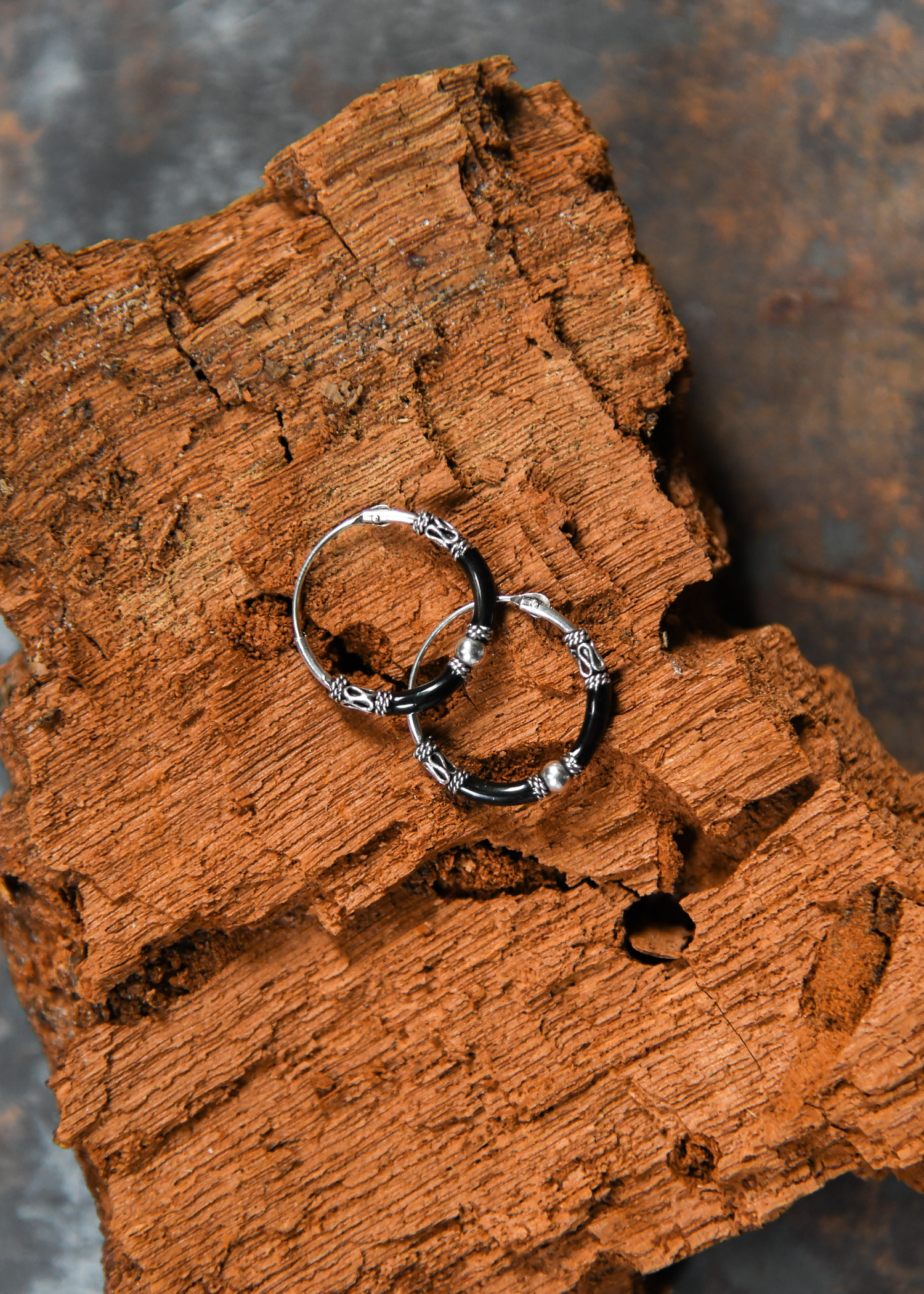 Silver Hoop Earrings, Creole Earrings, Black, Pair