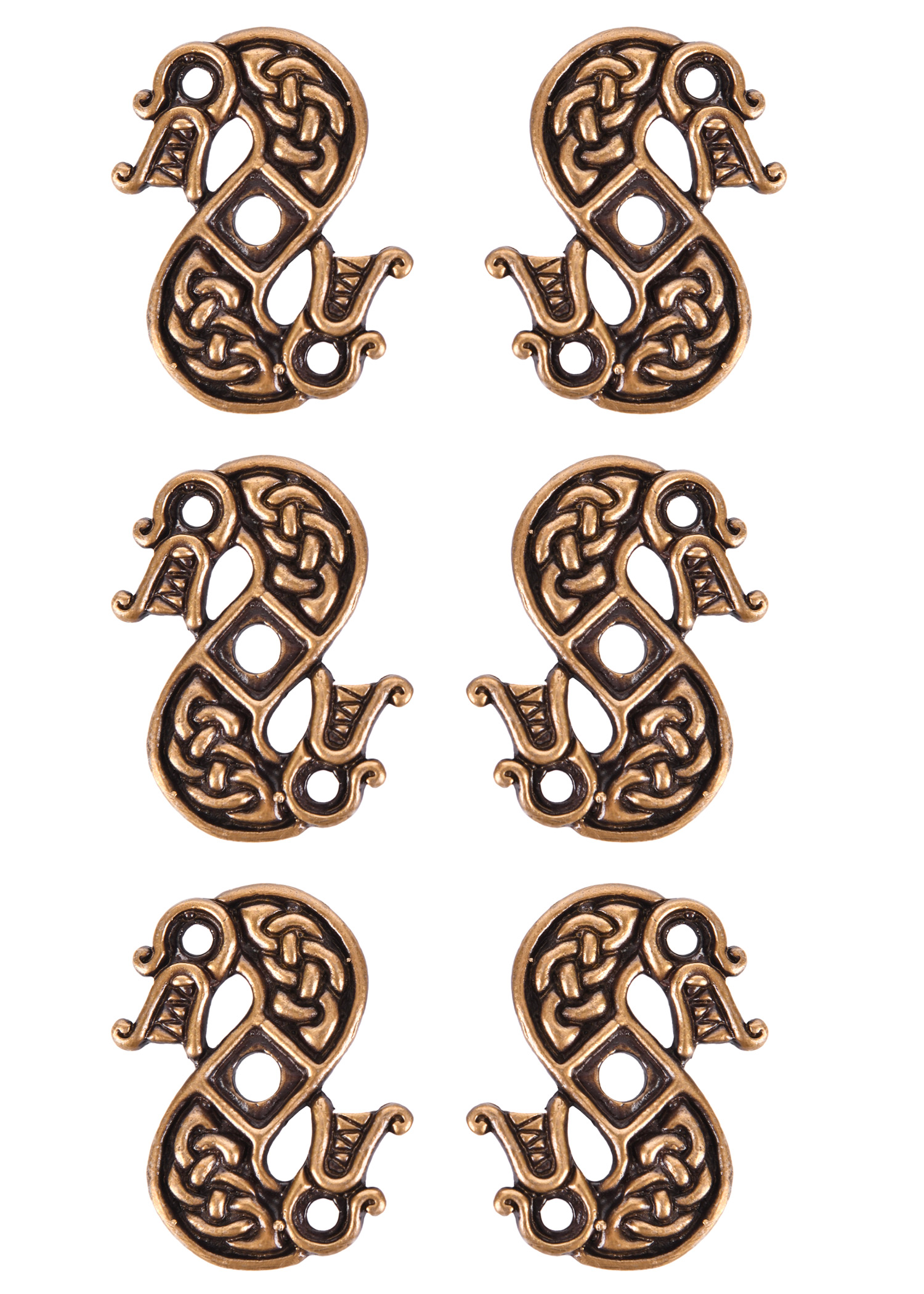 Twin Dragons, Brass, Fittings for DIY Projects (6 Pcs. - Set of 3 Pairs)