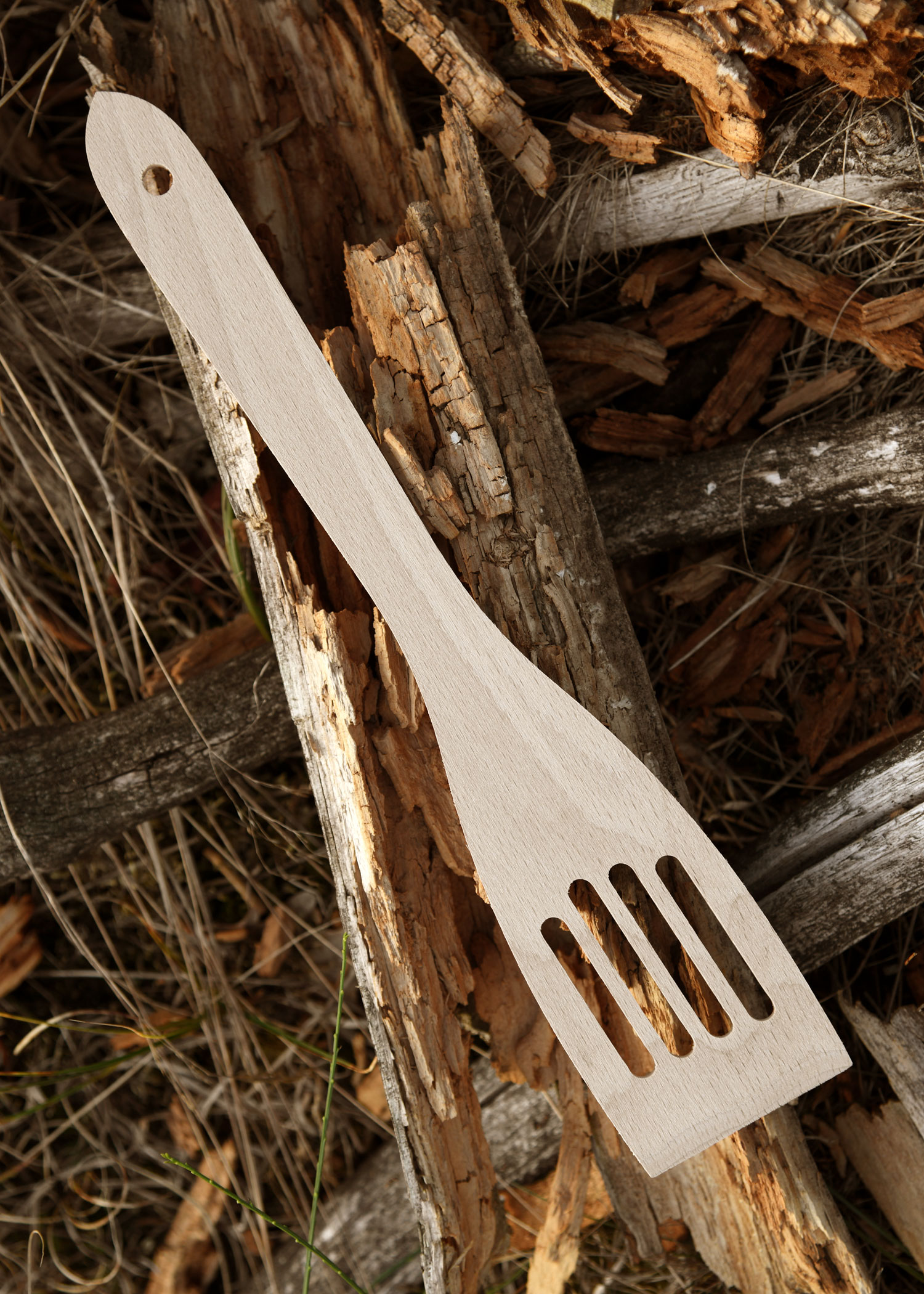 Slotted Wooden Spatula, Beechwood, approx. 30 x 6 cm