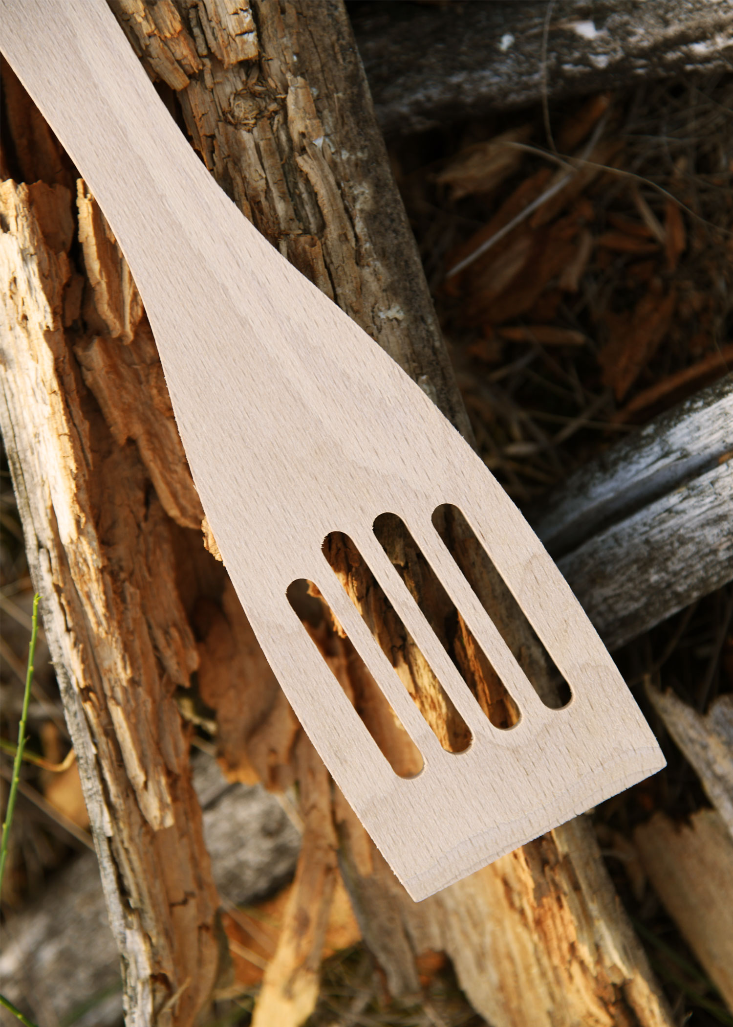 Slotted Wooden Spatula, Beechwood, approx. 30 x 6 cm