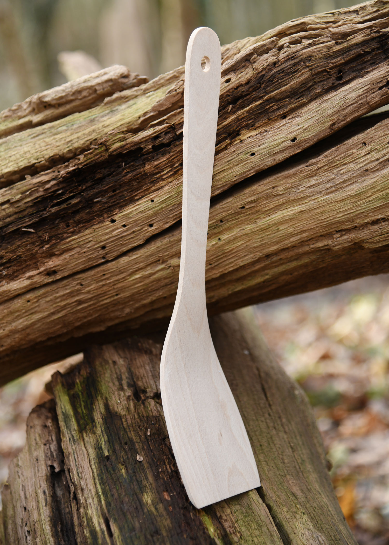 Wooden Spatula, Beechwood, curved, approx. 30 x 7 cm