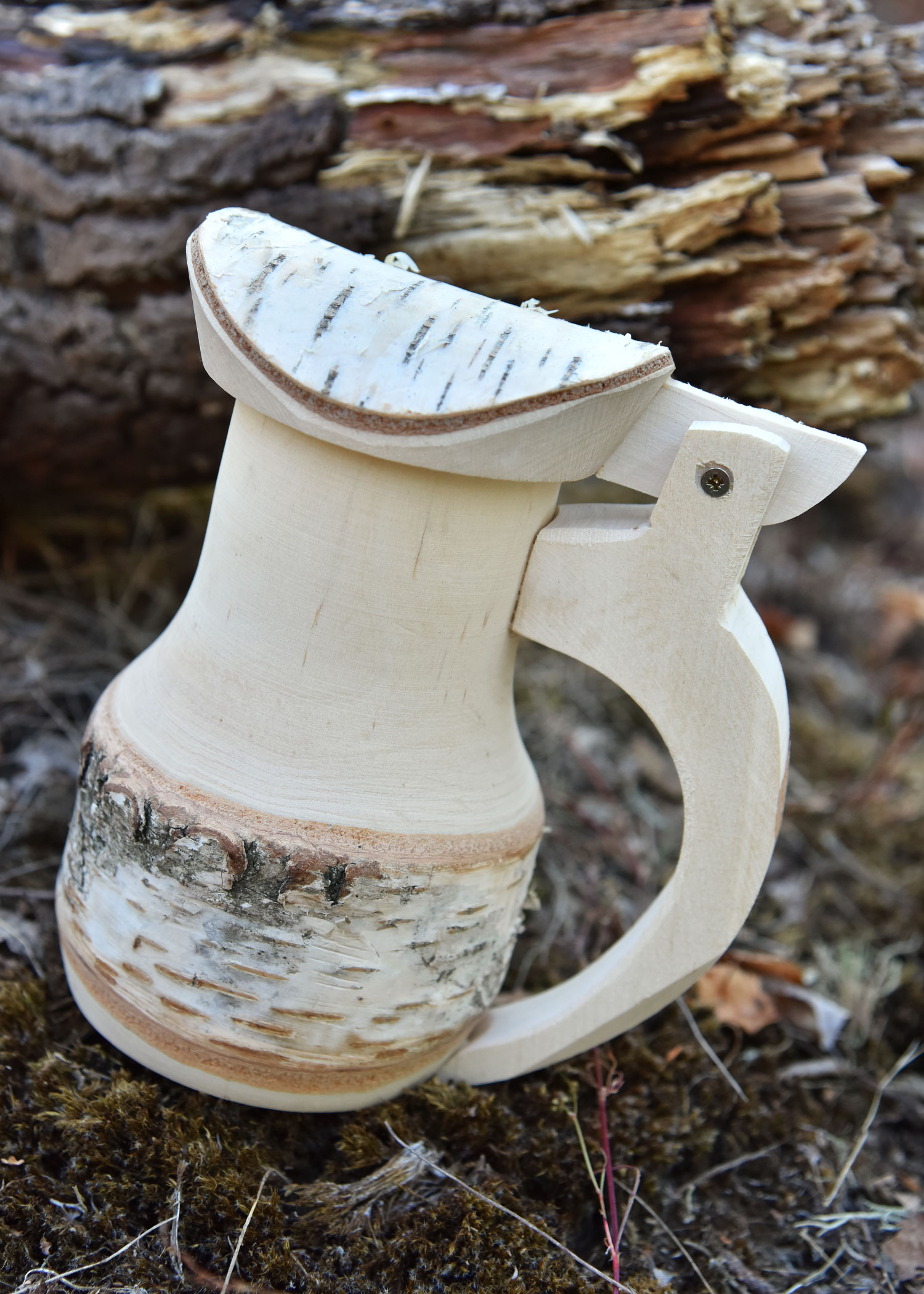 Birch wood jug with lid approx. 17 x 14 cm