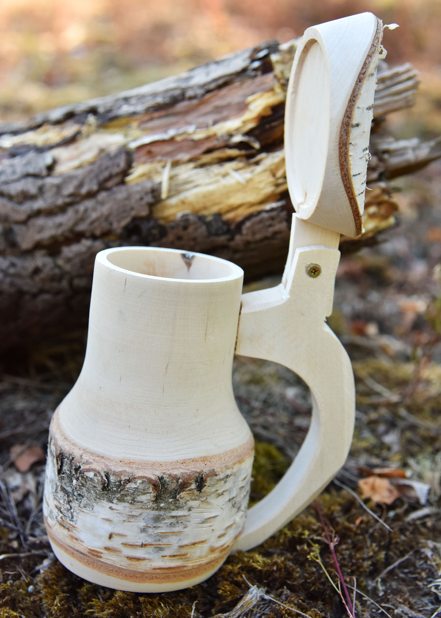 Birch wood jug with lid approx. 17 x 14 cm