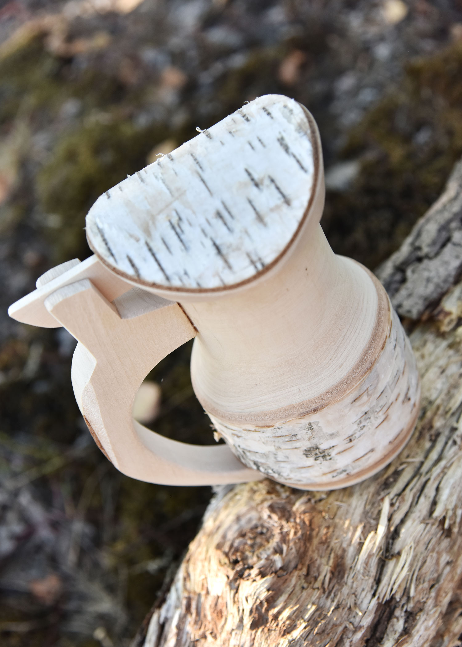 Birch wood jug with lid approx. 17 x 14 cm