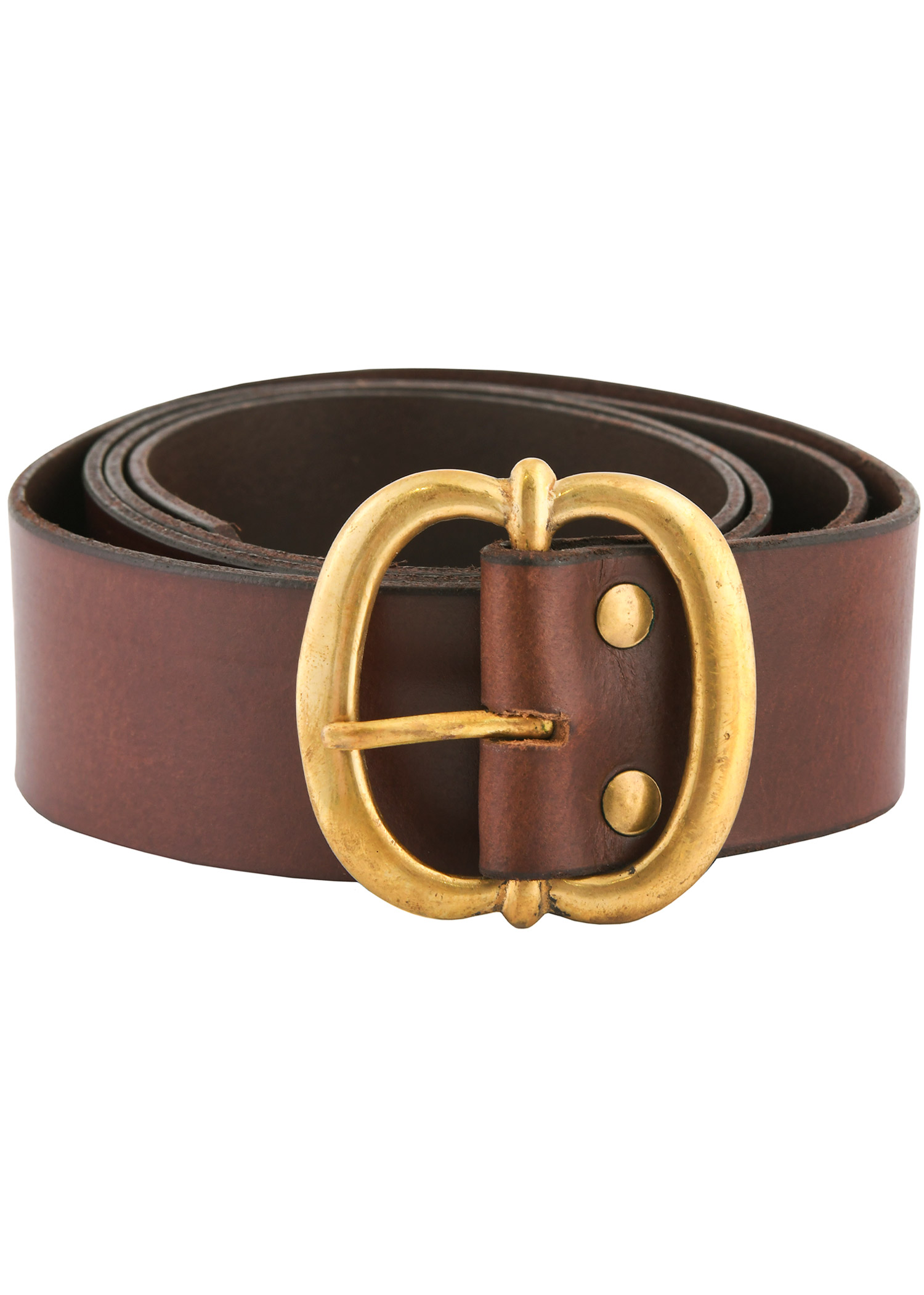 Leather Belt with Brass Buckle, brown, approx. 135 cm