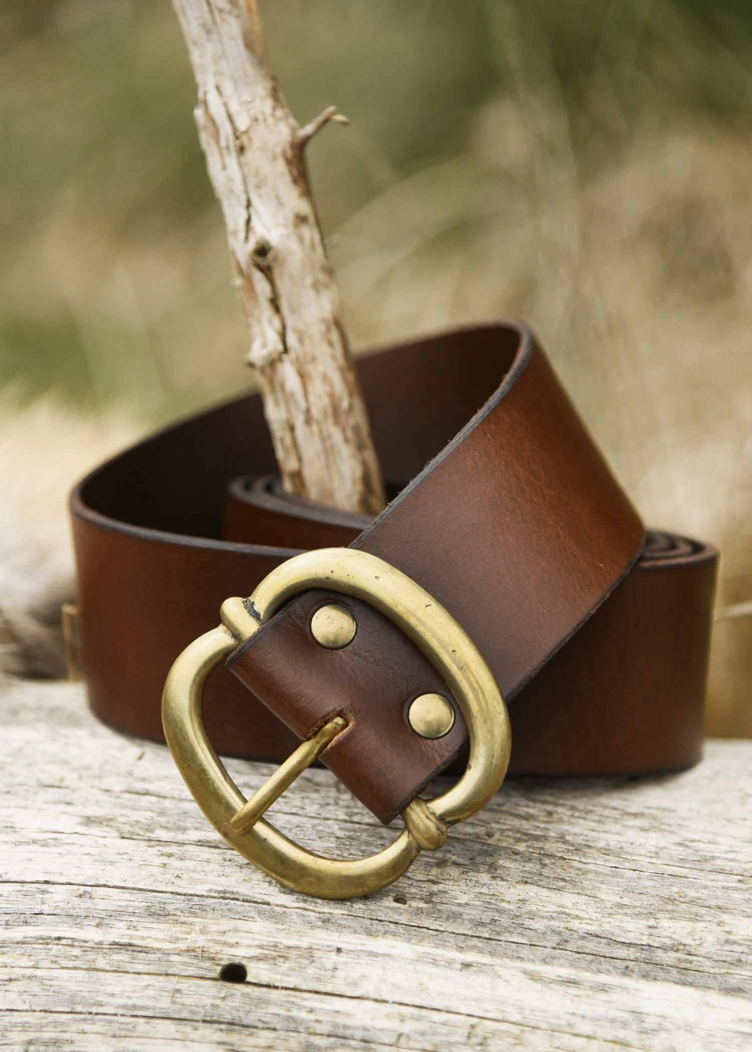 Leather Belt with Brass Buckle, brown, approx. 135 cm