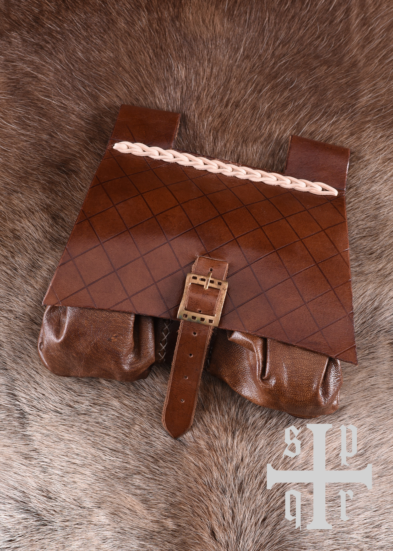 Medieval Leather Bag, 14th Century, Brown