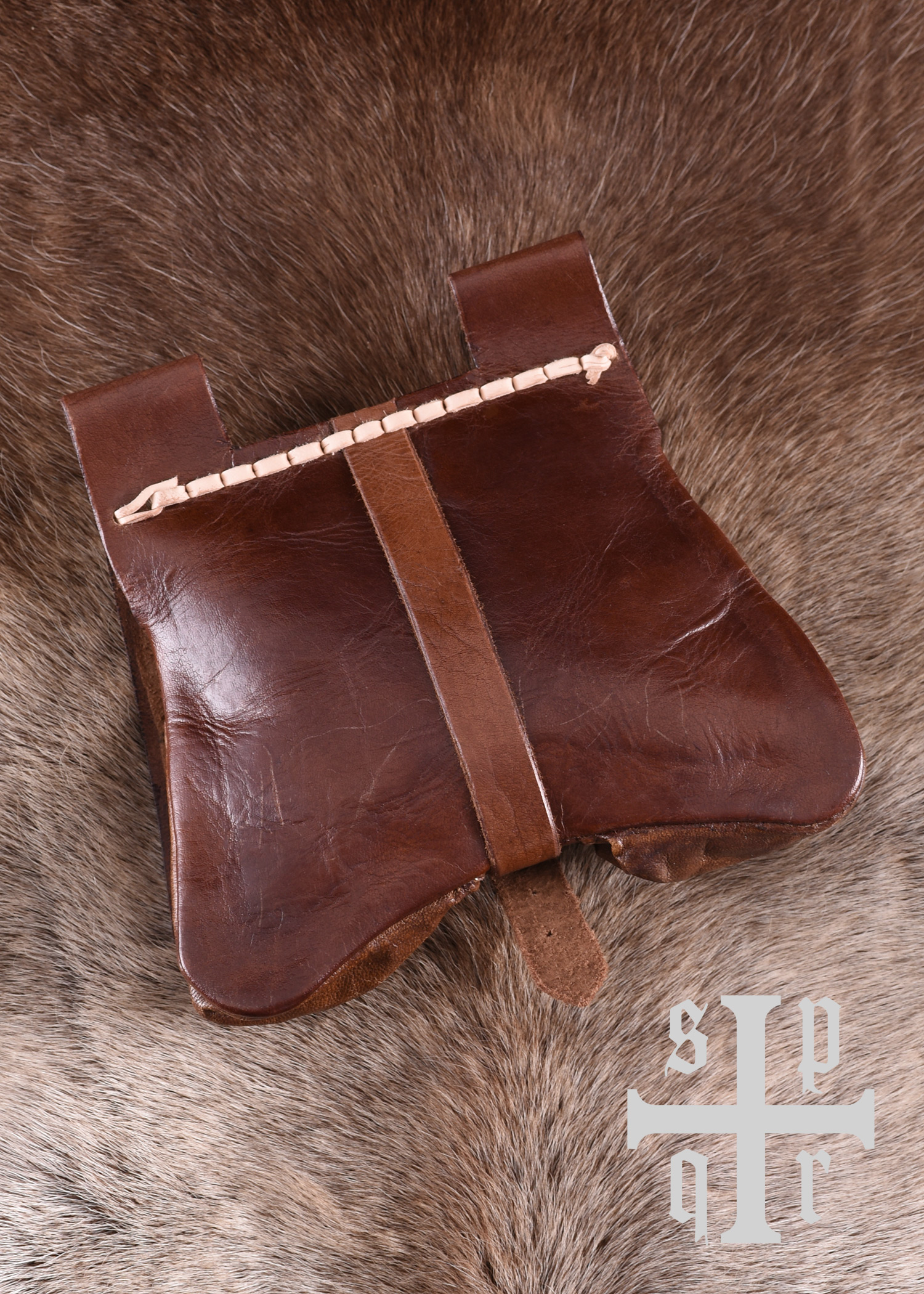 Medieval Leather Bag, 14th Century, Brown