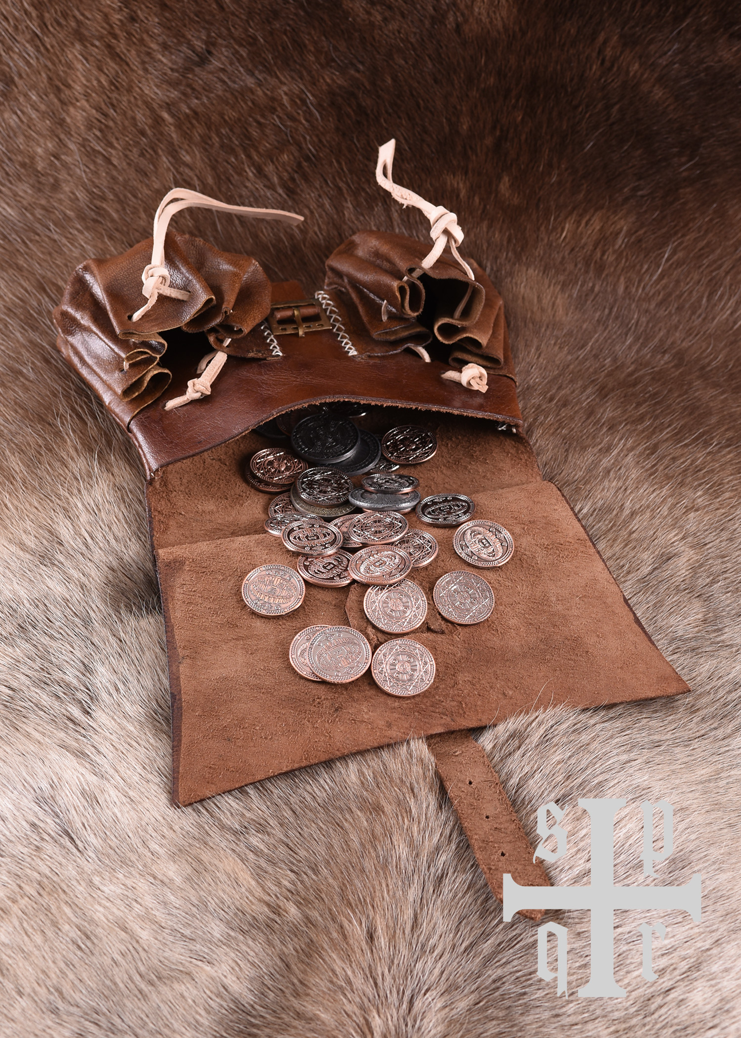 Medieval Leather Bag, 14th Century, Brown