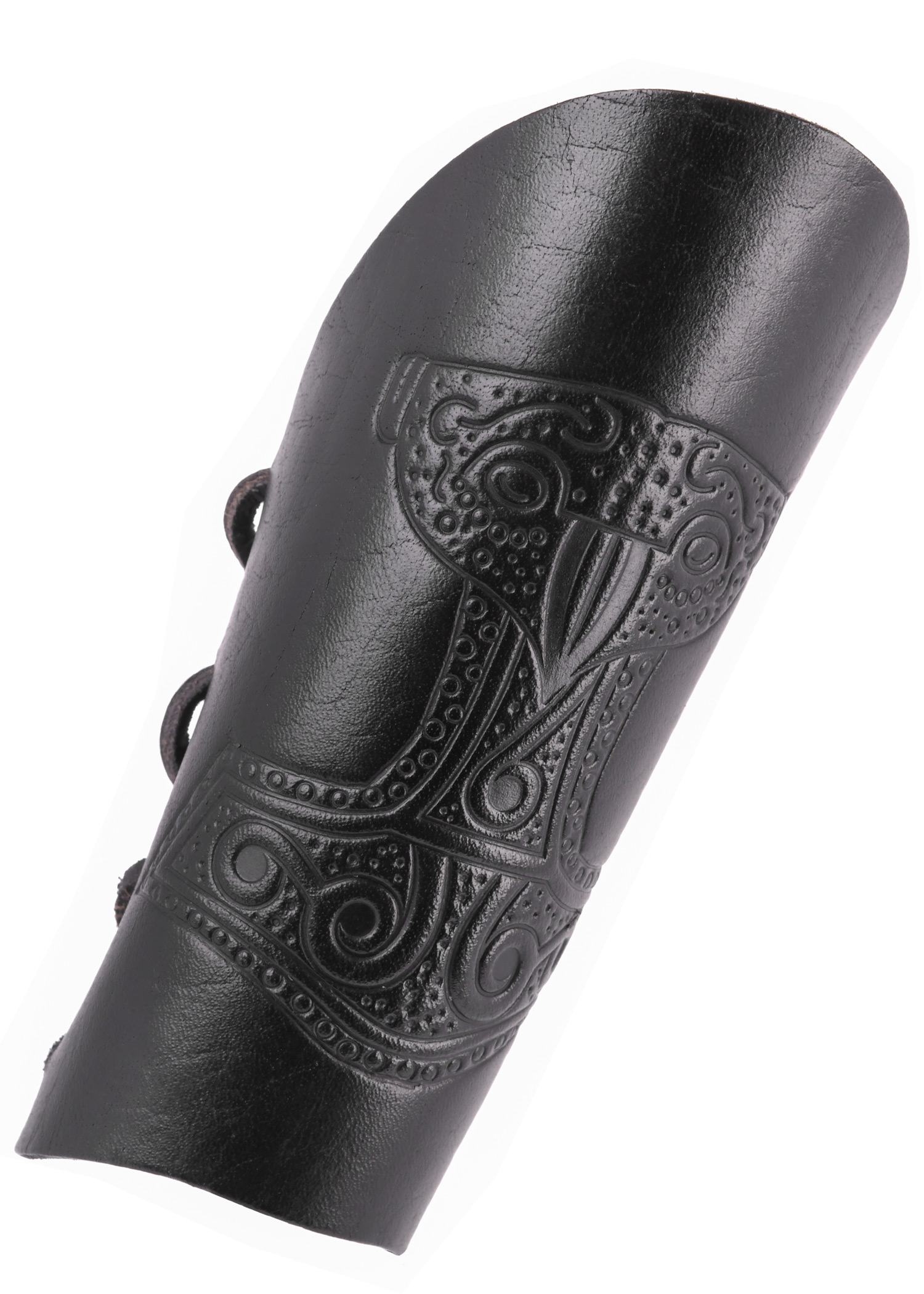 Bracer - Leather wristband with embossed Thor's hammer, black