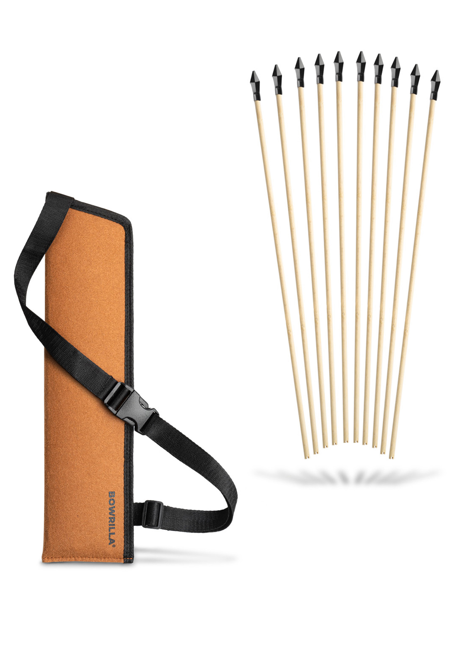 Wooden arrow set, 11 pieces with rubber tips, arrow length 42 cm