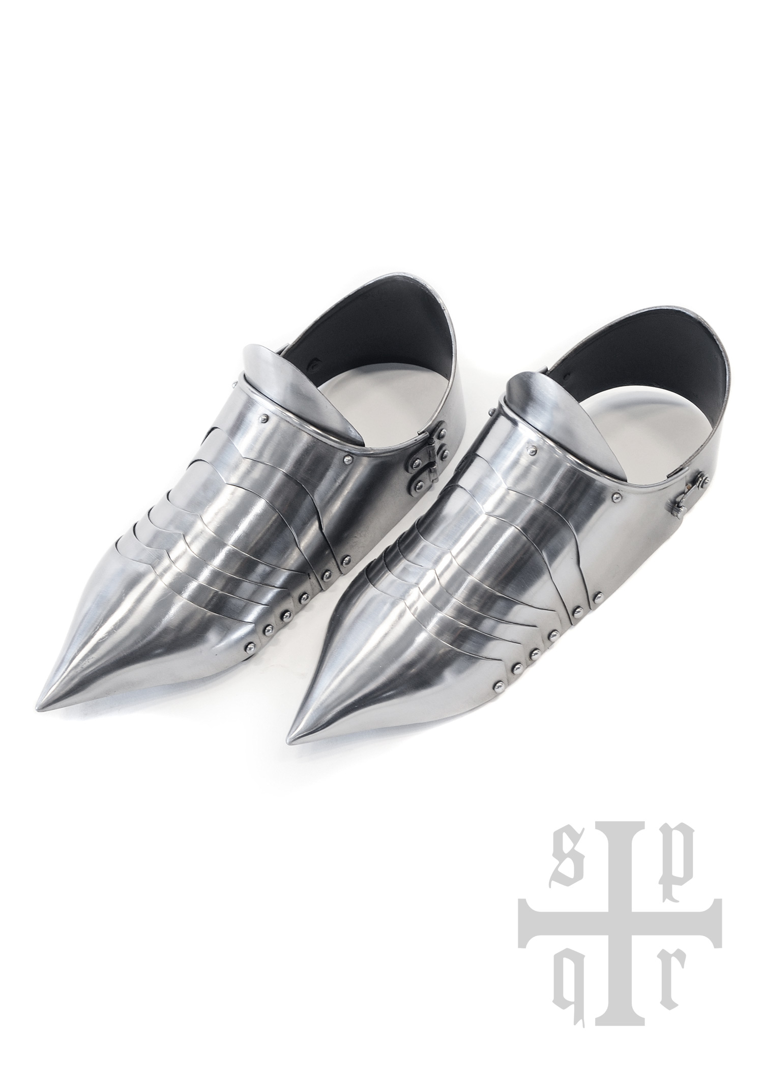 Pointed Medieval Plate Sabatons, 14th c., 1.5 mm Steel, Pair