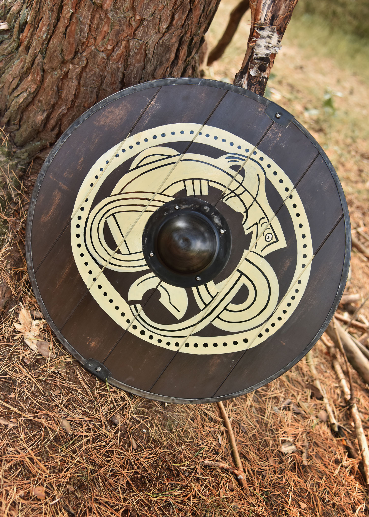 Viking Shield with Gripping Beast Motif, hand-painted, 61 cm (24 in.)