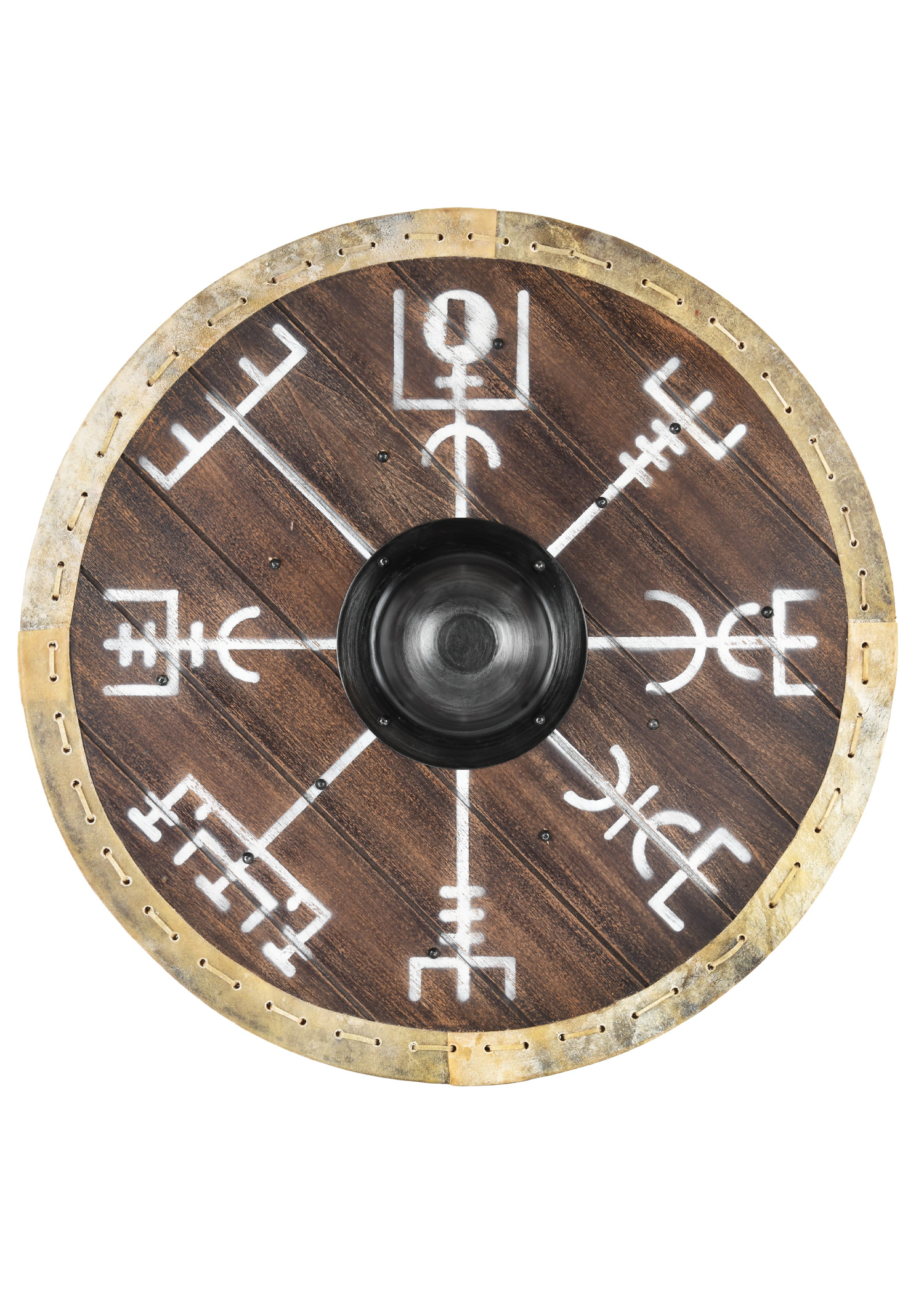 Viking Shield 'Vegvísir' with Rawhide Edging, 60 cm