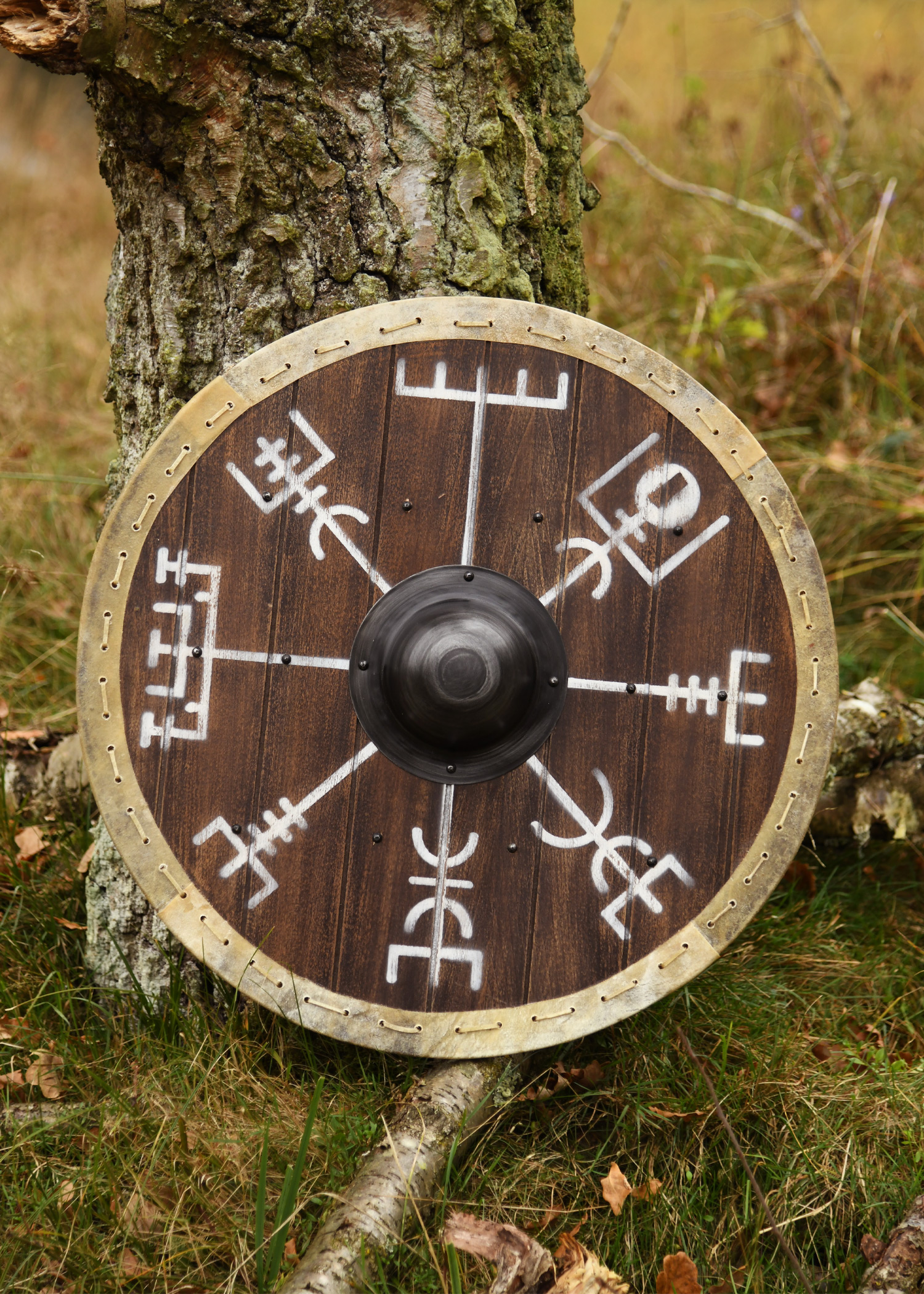 Viking Shield 'Vegvísir' with Rawhide Edging, 60 cm