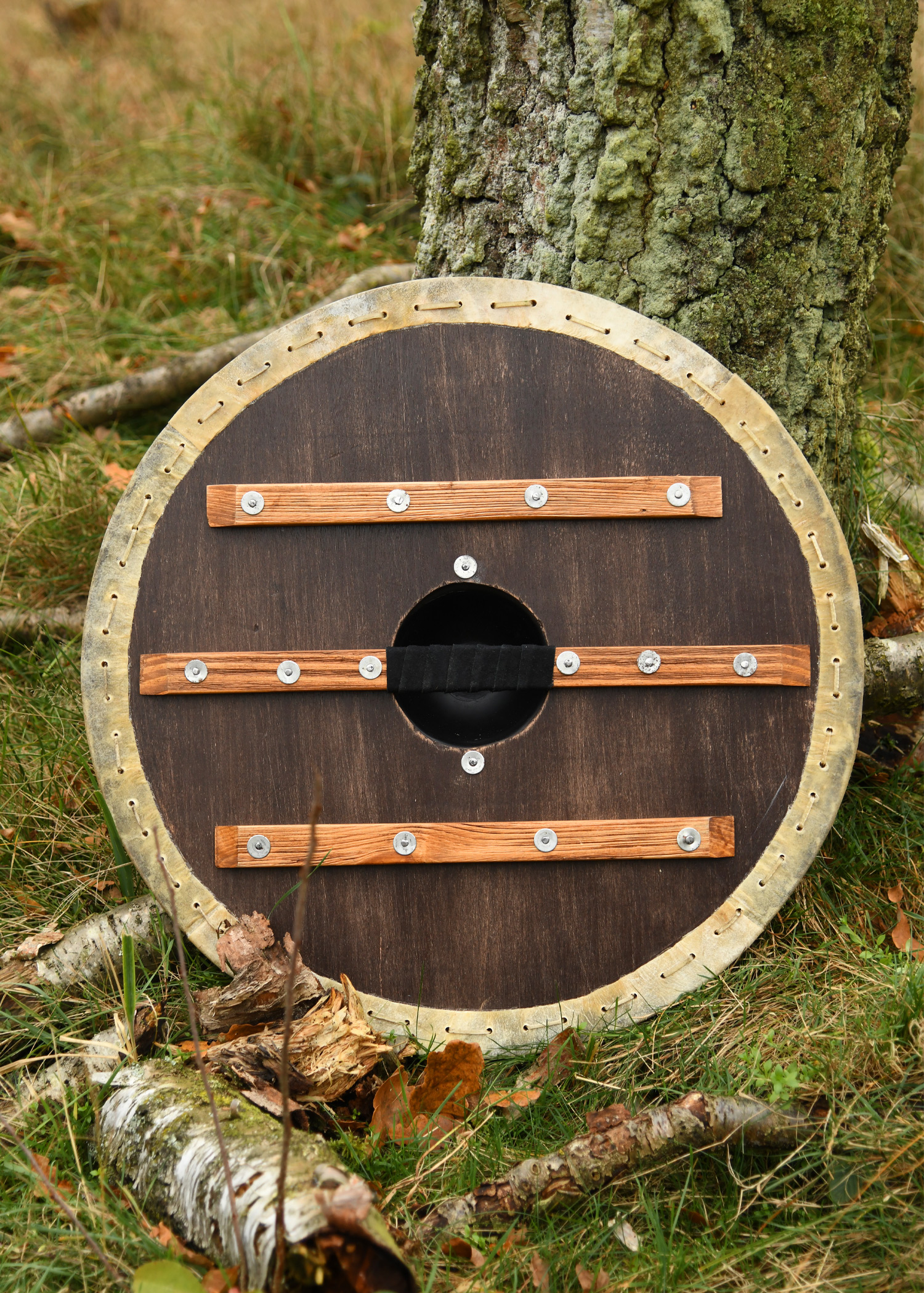 Viking Shield 'Vegvísir' with Rawhide Edging, 60 cm