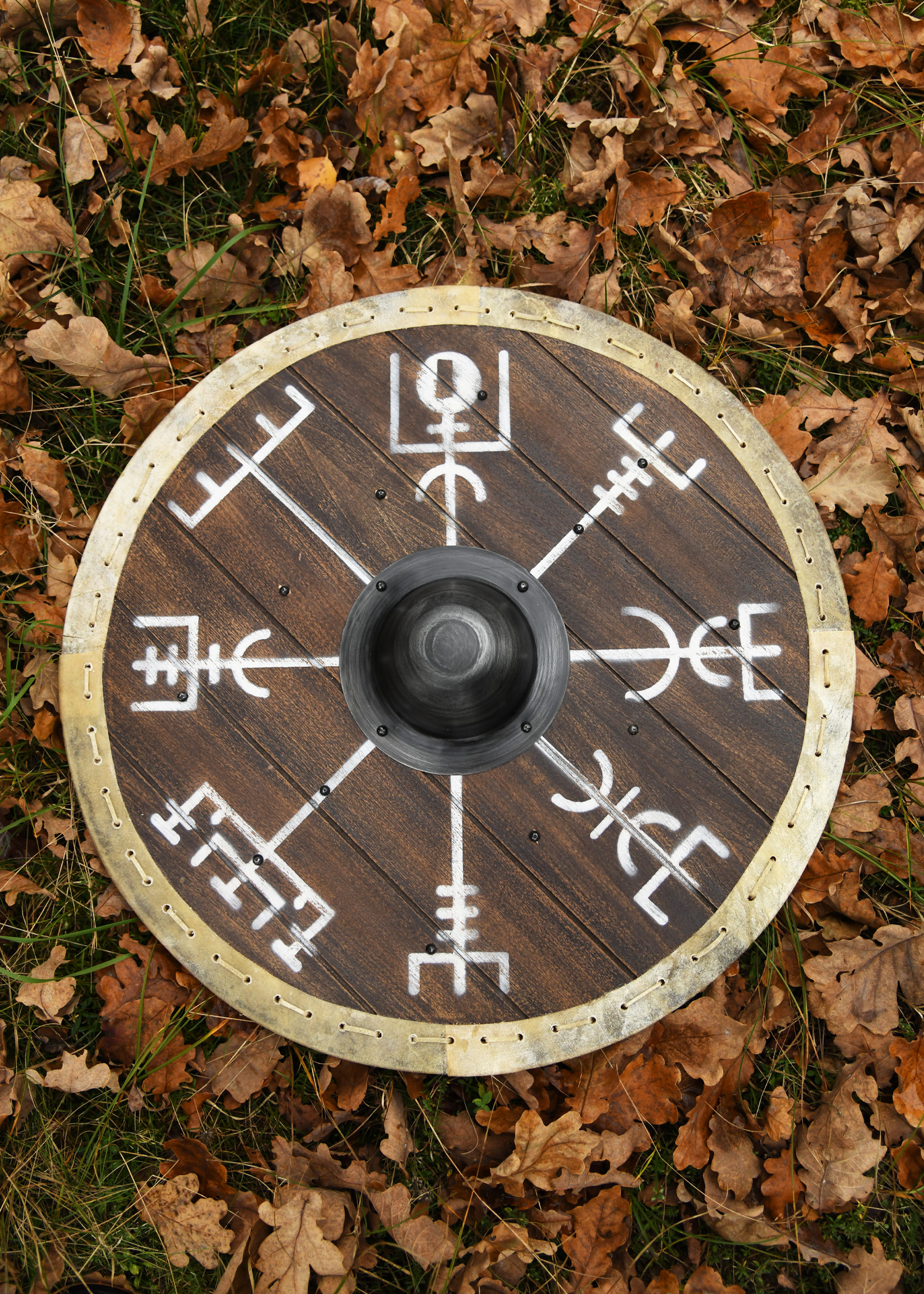 Viking Shield 'Vegvísir' with Rawhide Edging, 60 cm