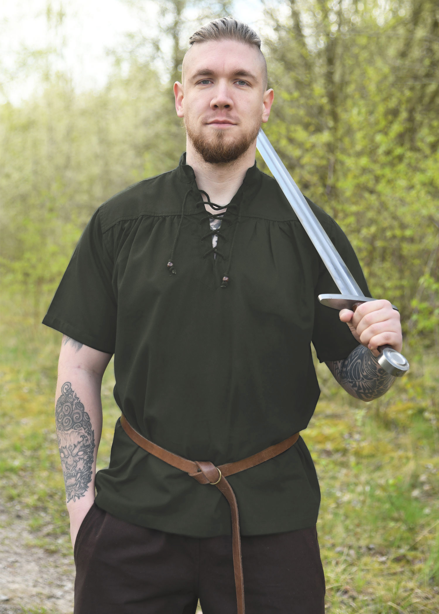 Medieval Shirt, Short-Sleeved, olive green, size S