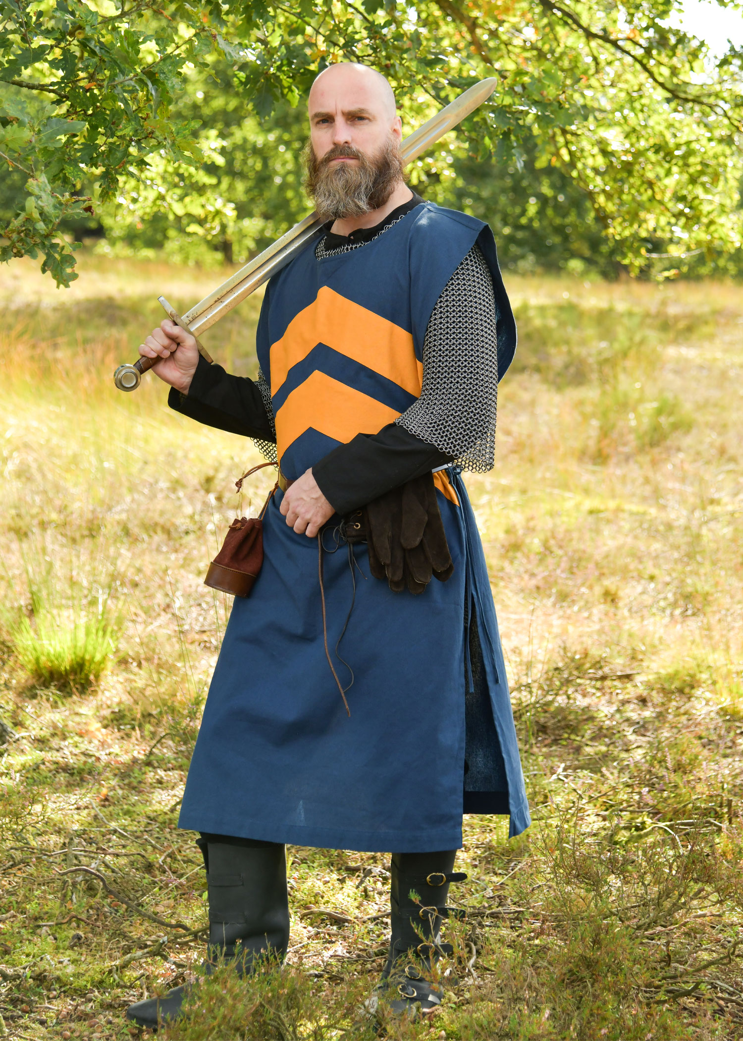 Medieval Tabard with Stripes, blue - yellow