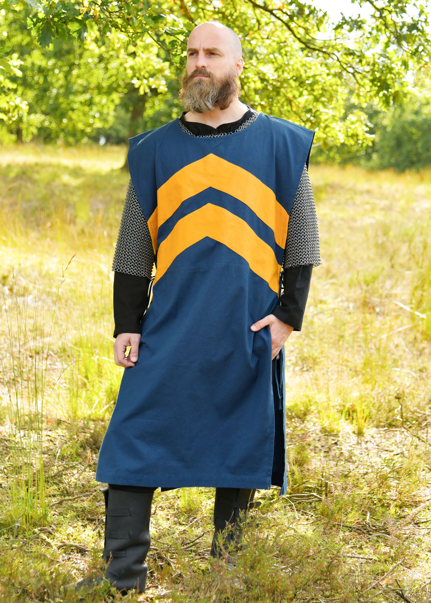 Medieval Tabard with Stripes, blue - yellow