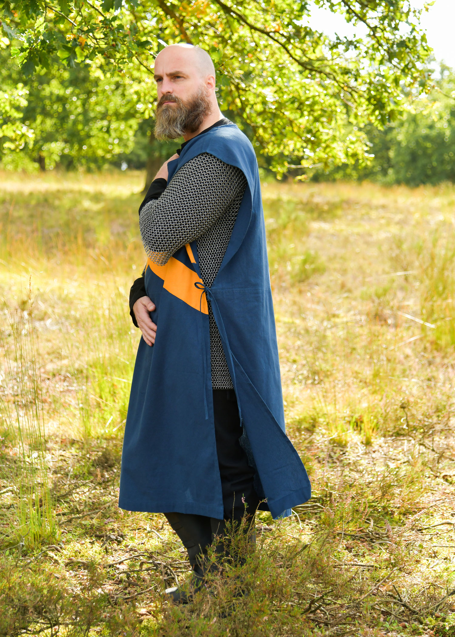 Medieval Tabard with Stripes, blue - yellow