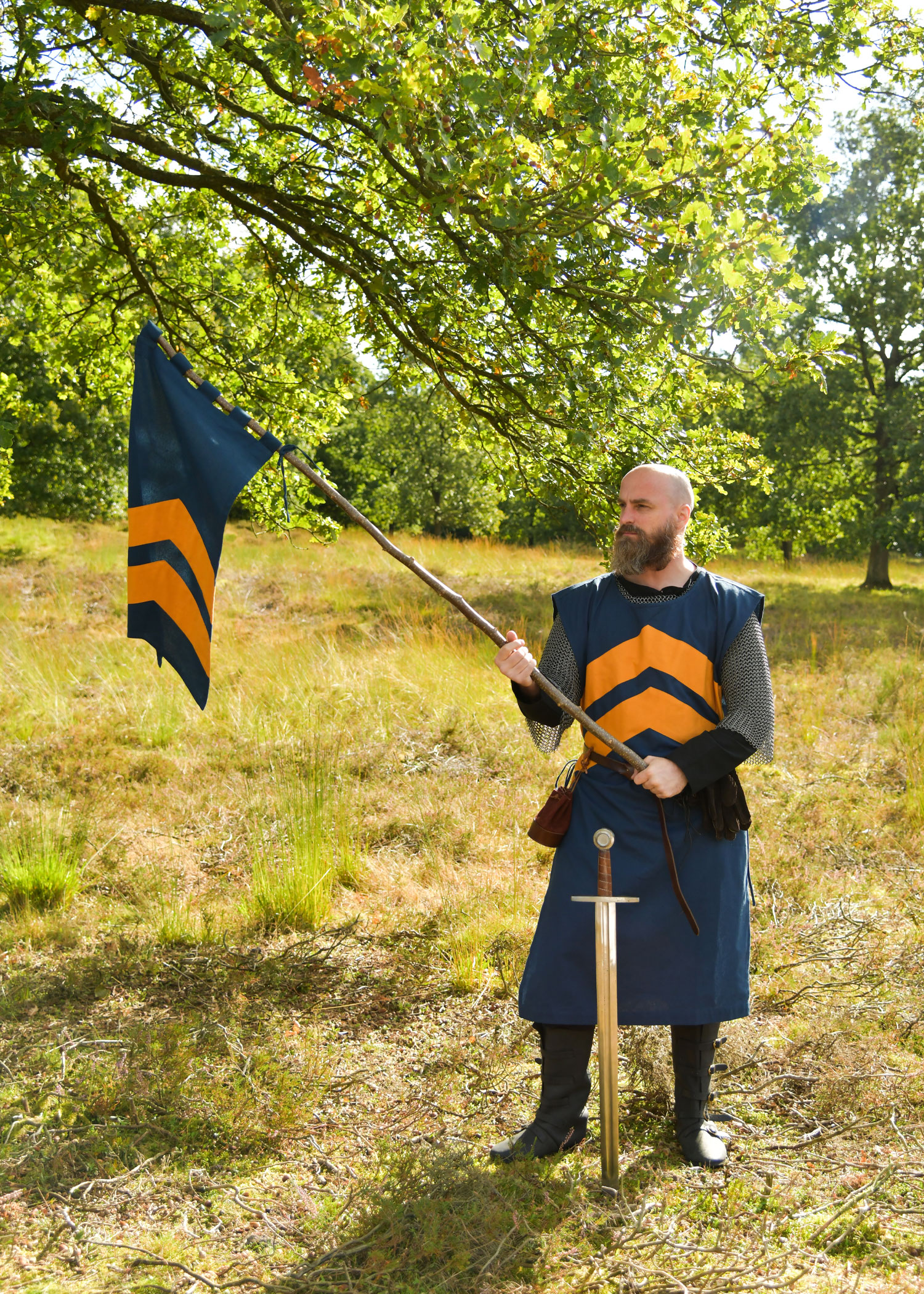 Medieval Tabard with Stripes, blue - yellow