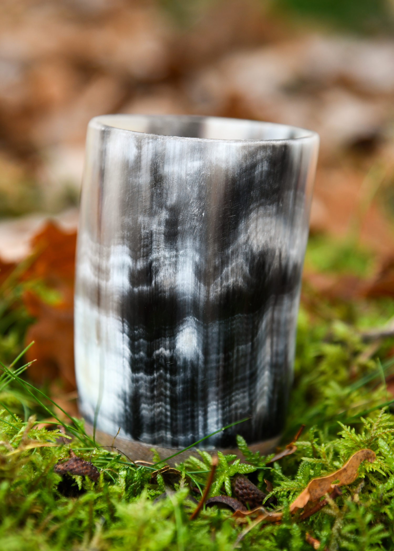 Short Horn Drinking Cup with Wooden Base, without Handle