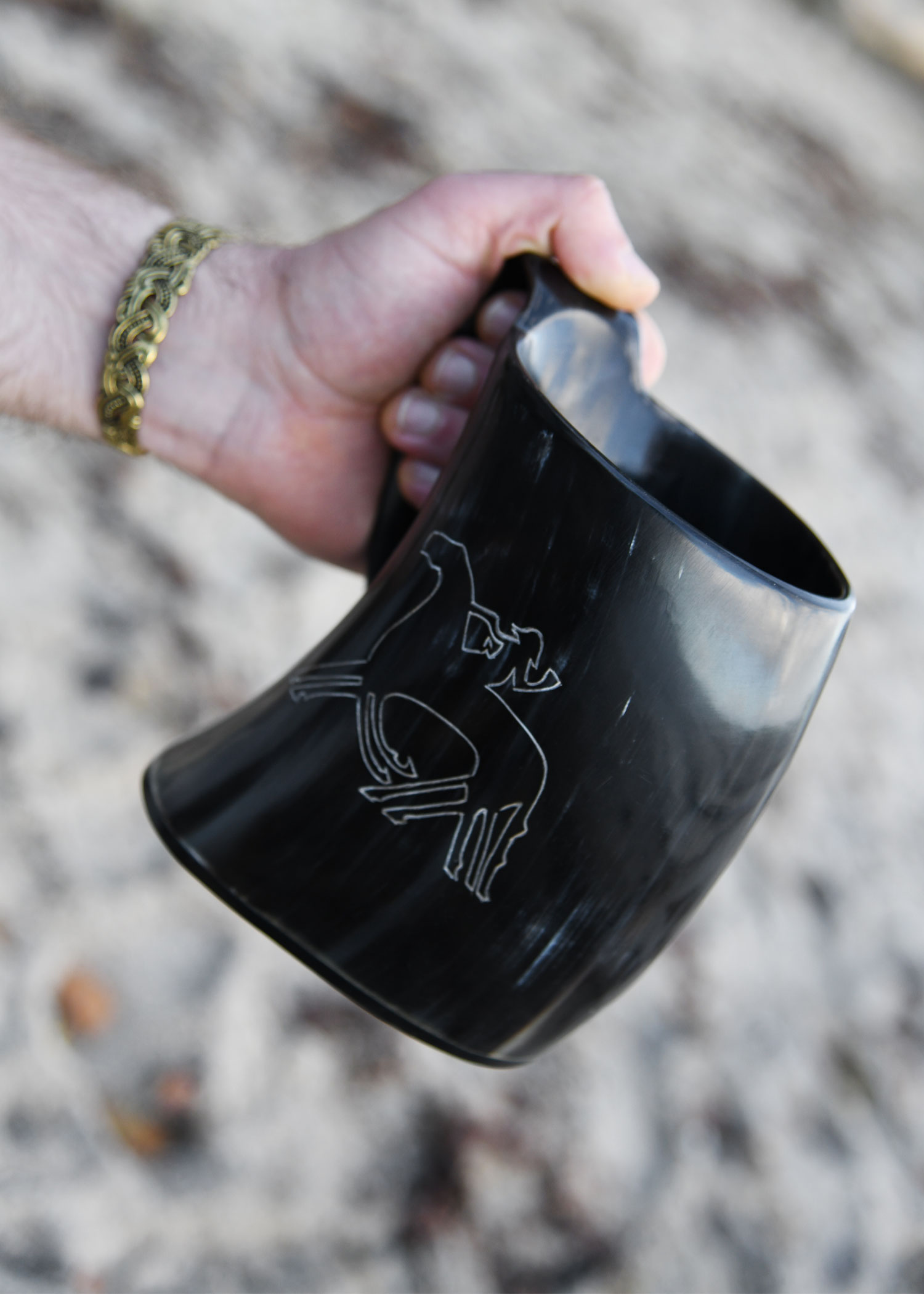 Horn Beer Mug / Tankard - Odin rides Sleipnir (our design, indiv. packing, 9083)
