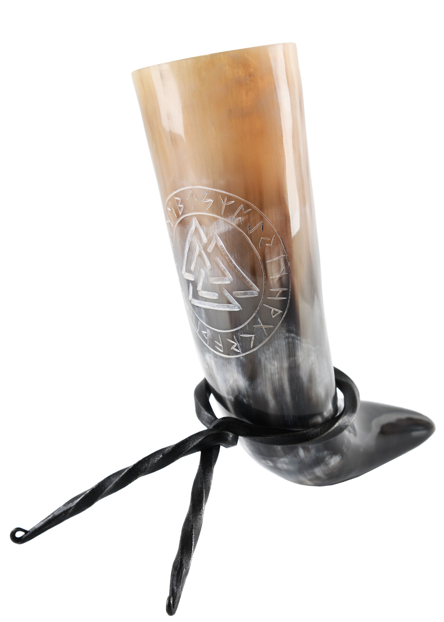 Drinking Horn with Stand - Valknut (Our design! Individual packing in box, 9078)