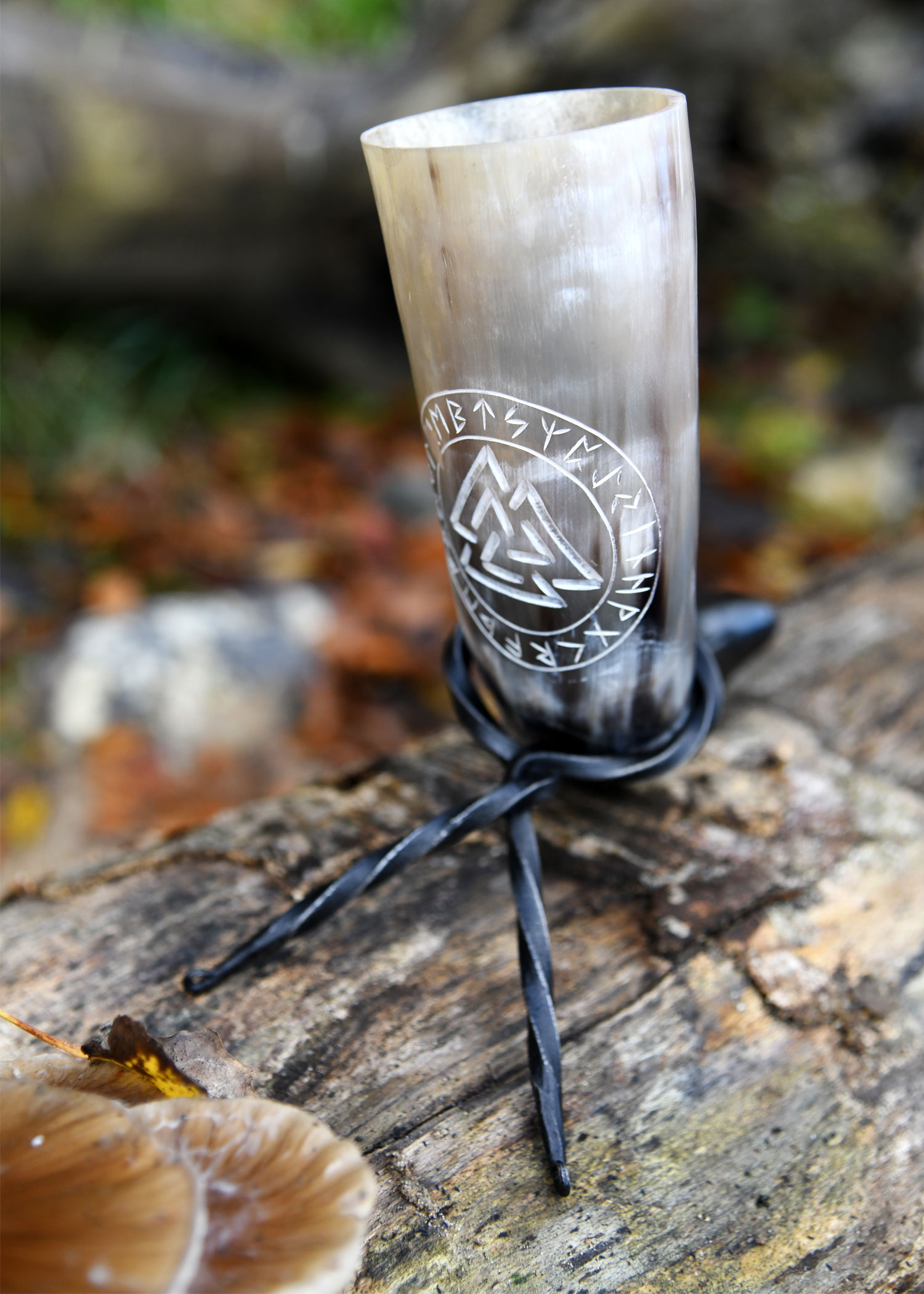 Drinking Horn with Stand - Valknut (Our design! Individual packing in box, 9078)
