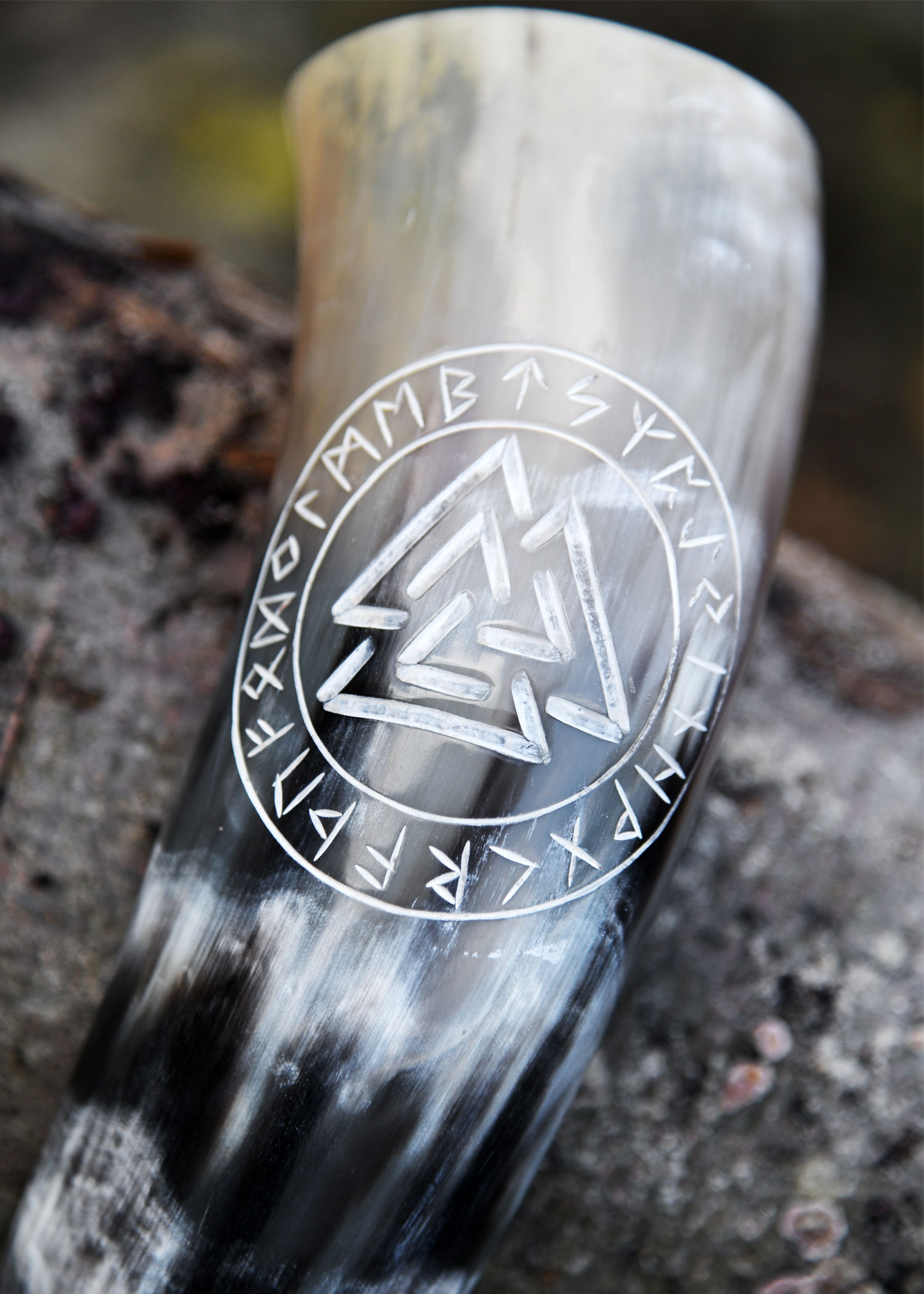 Drinking Horn with Stand - Valknut (Our design! Individual packing in box, 9078)