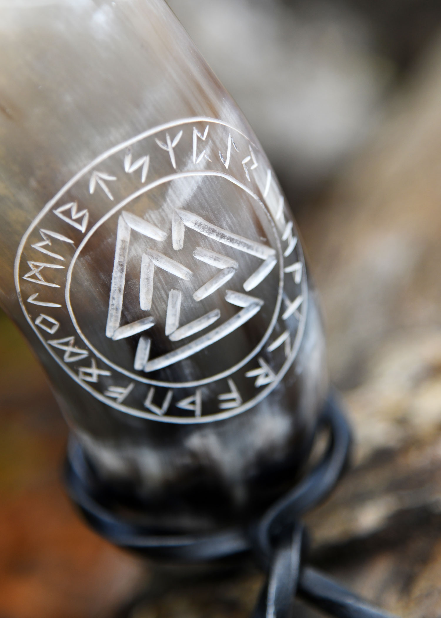 Drinking Horn with Stand - Valknut (Our design! Individual packing in box, 9078)