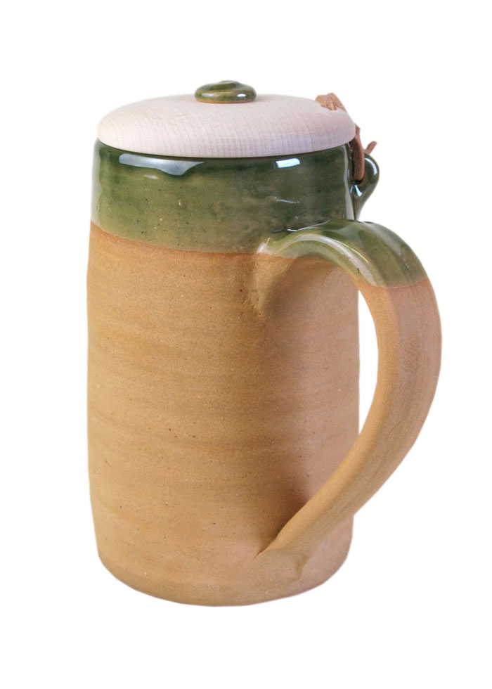 Historical Beer Mug from Clay, 0.5 L with Wooden Lid