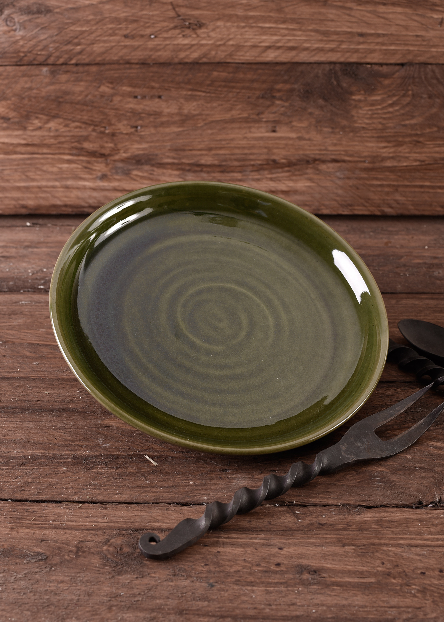 High Medieval Dinner Plate from Clay, green, 22 cm