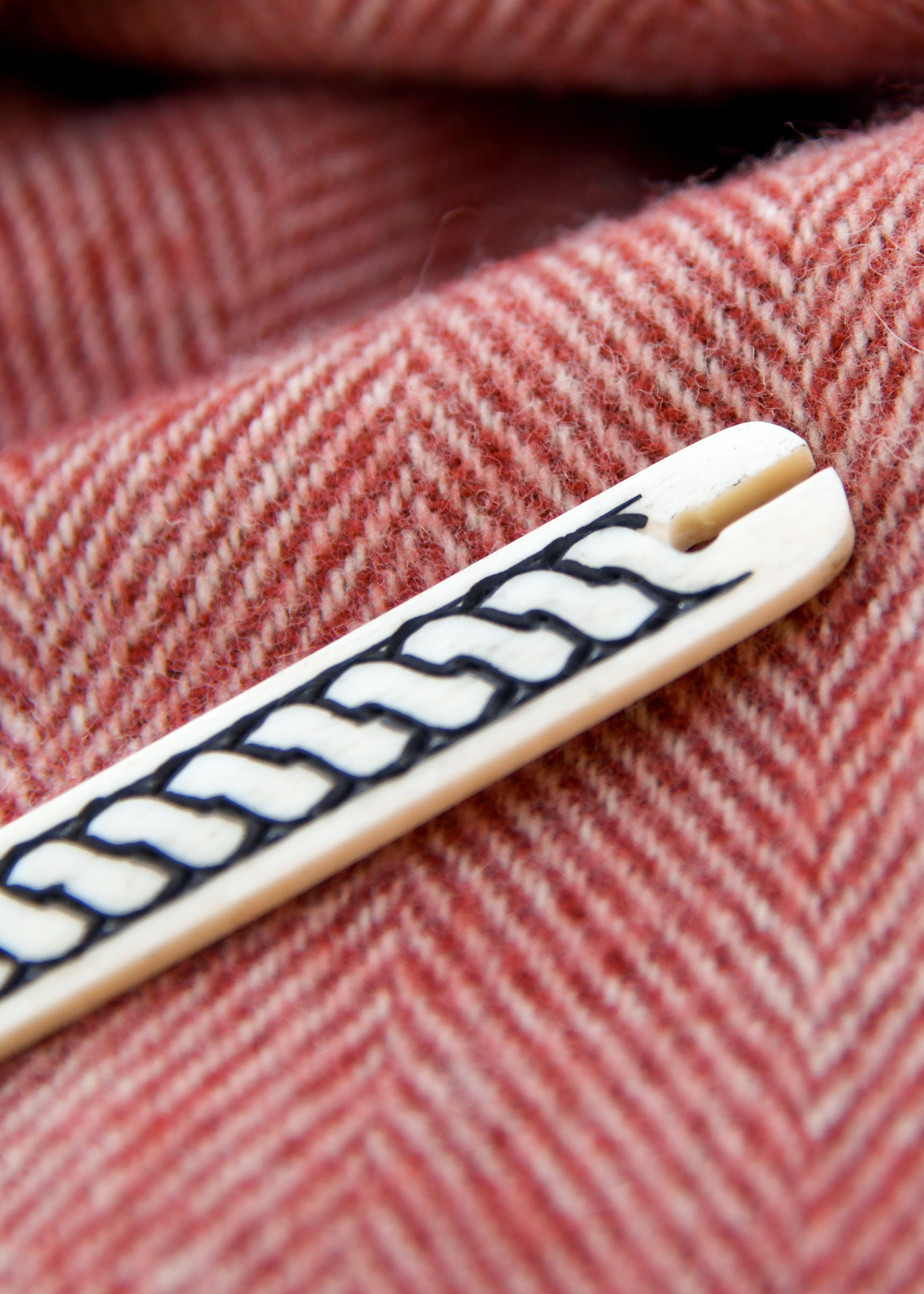 Bone Weaving Shuttle with Braided Pattern