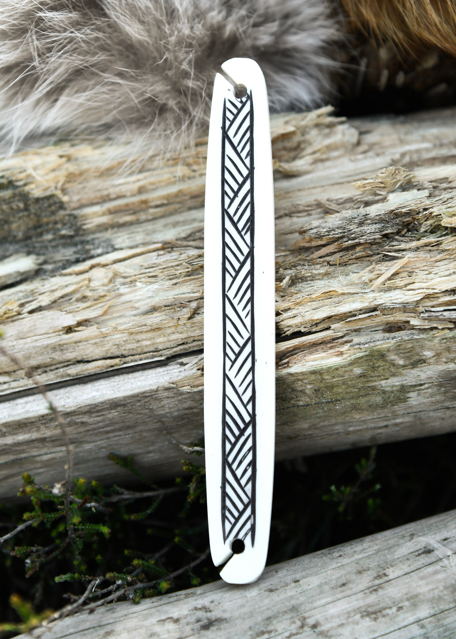 Bone Weaving Shuttle with Striped Pattern