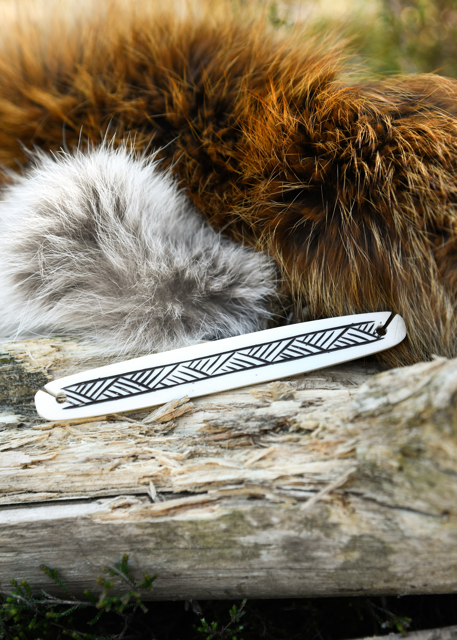 Bone Weaving Shuttle with Striped Pattern