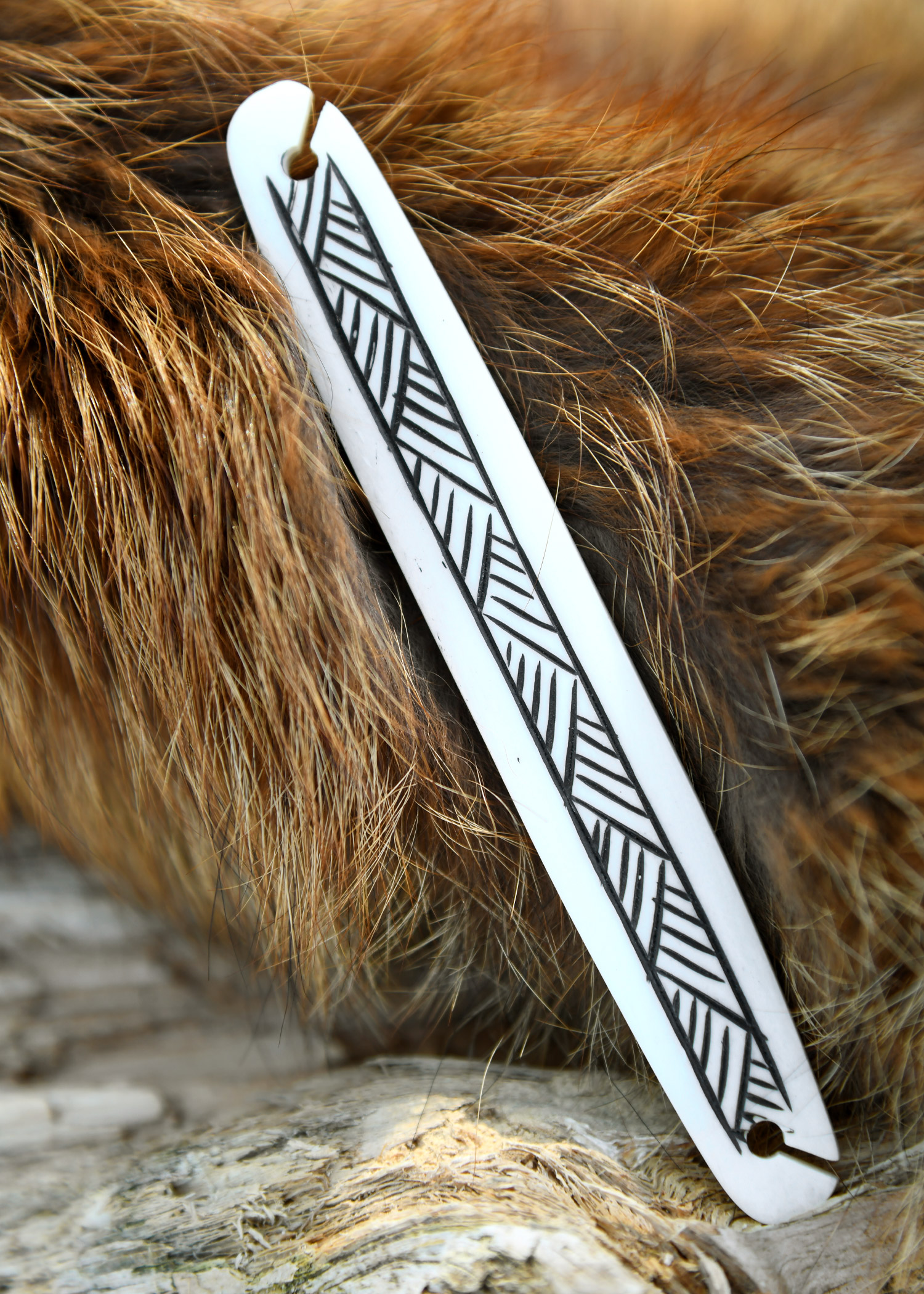 Bone Weaving Shuttle with Striped Pattern