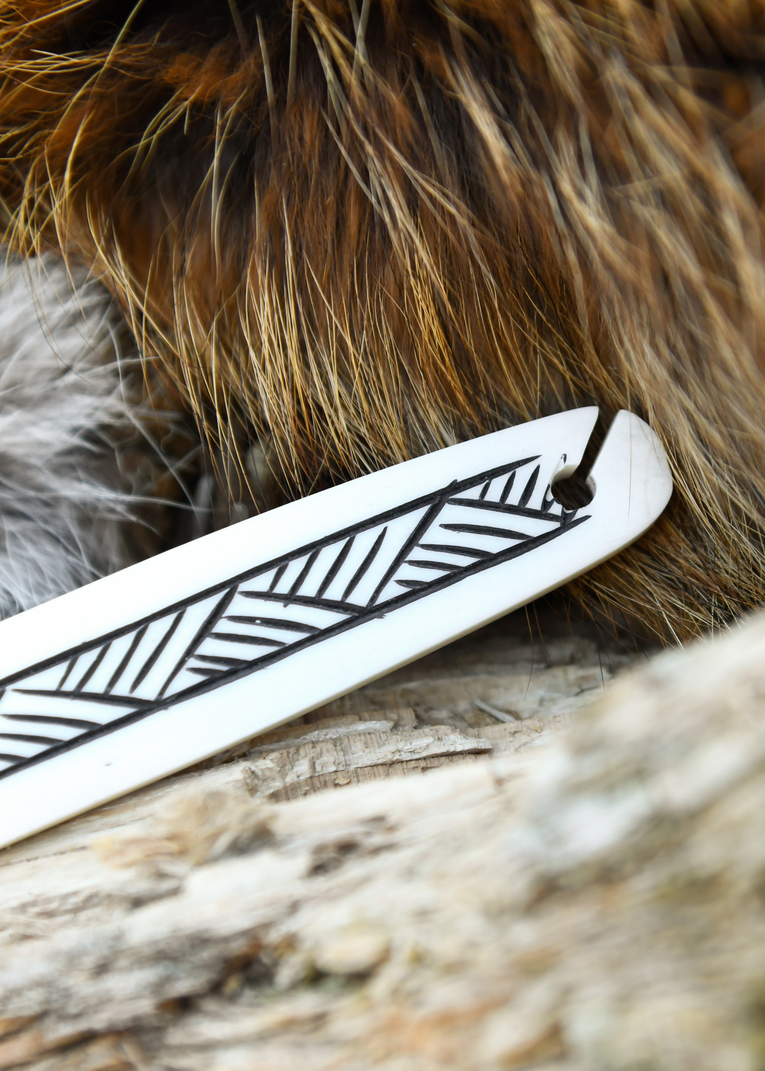 Bone Weaving Shuttle with Striped Pattern