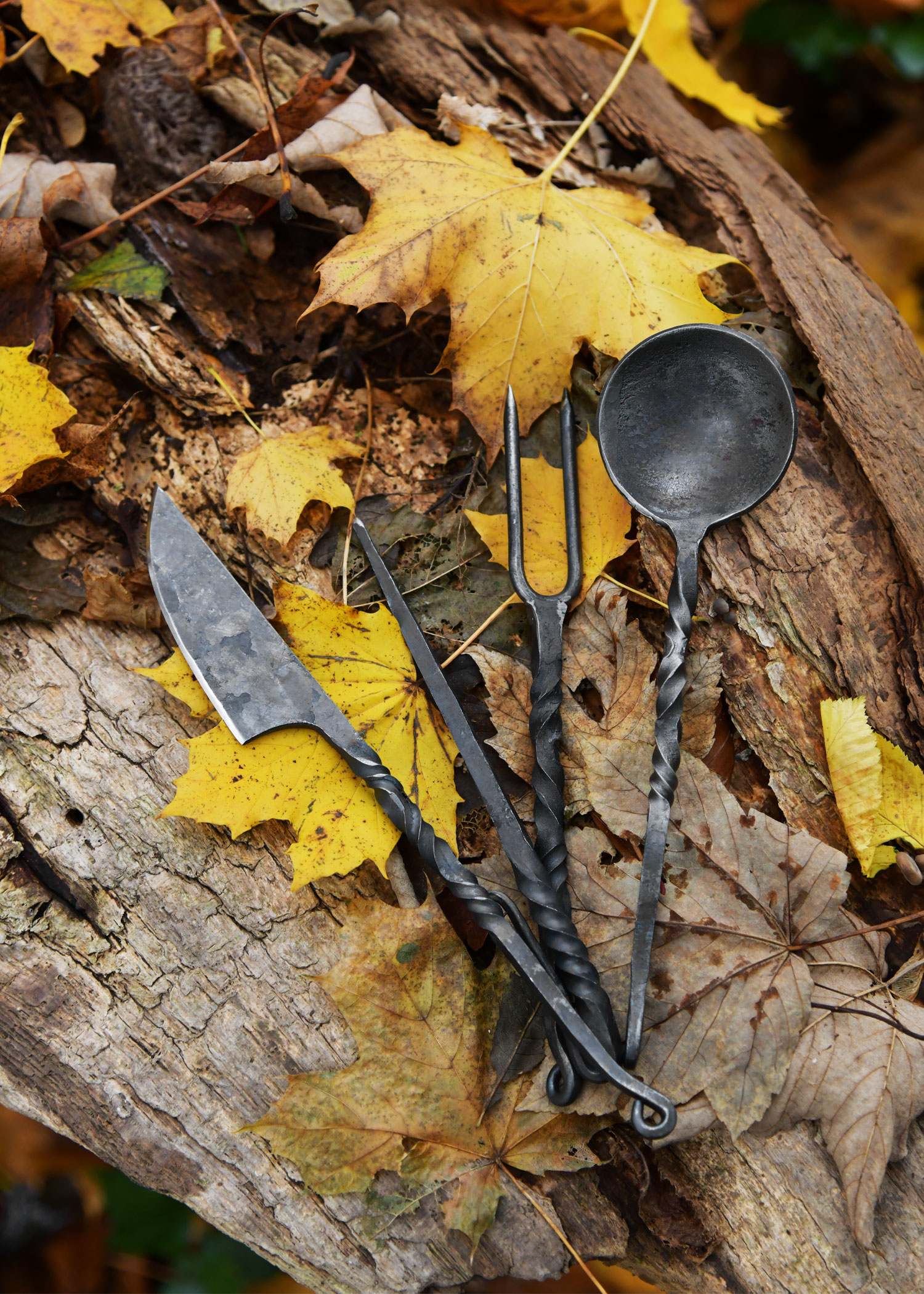Handforged Cutlery Set with leather pouch
