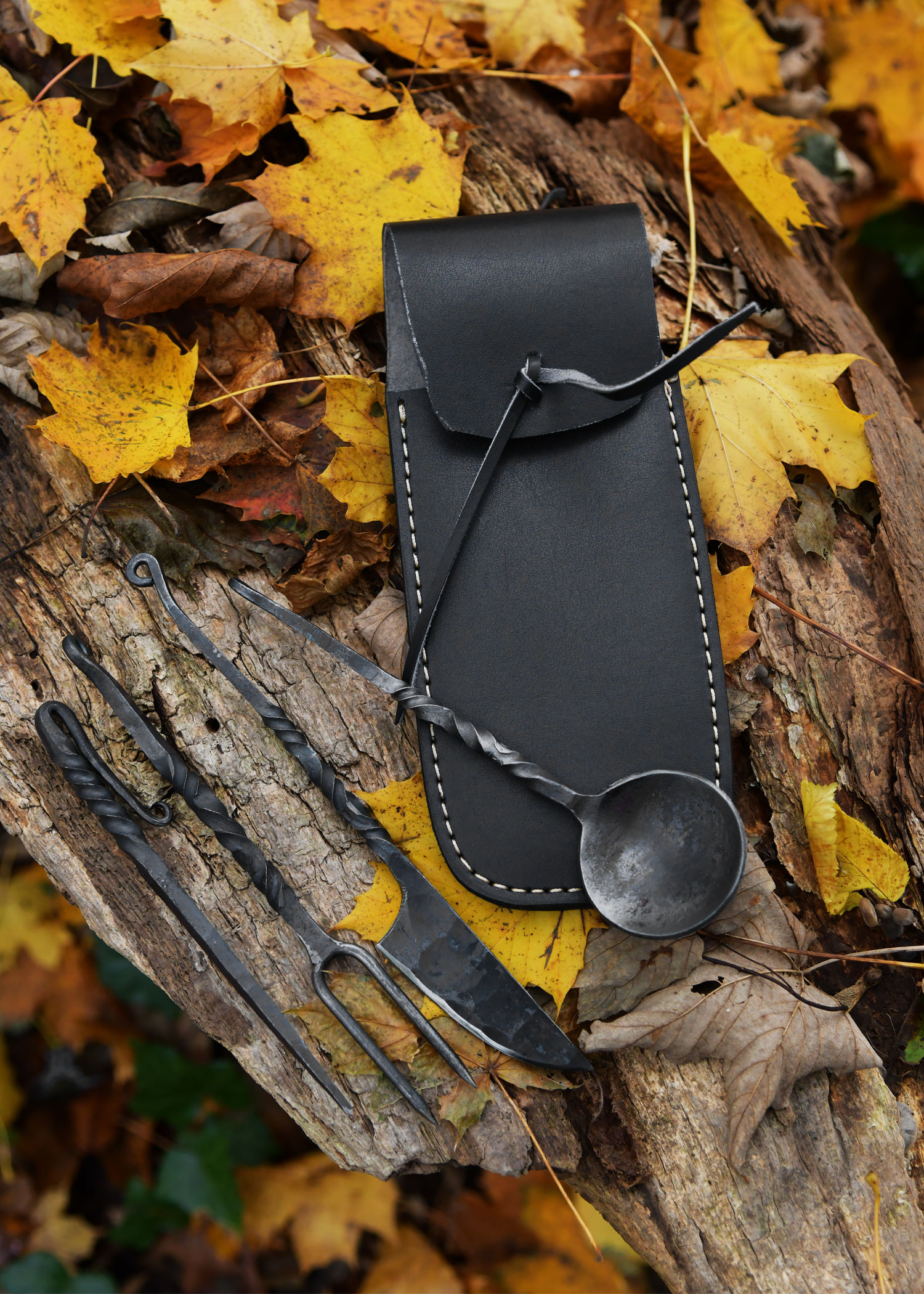 Handforged Cutlery Set with leather pouch