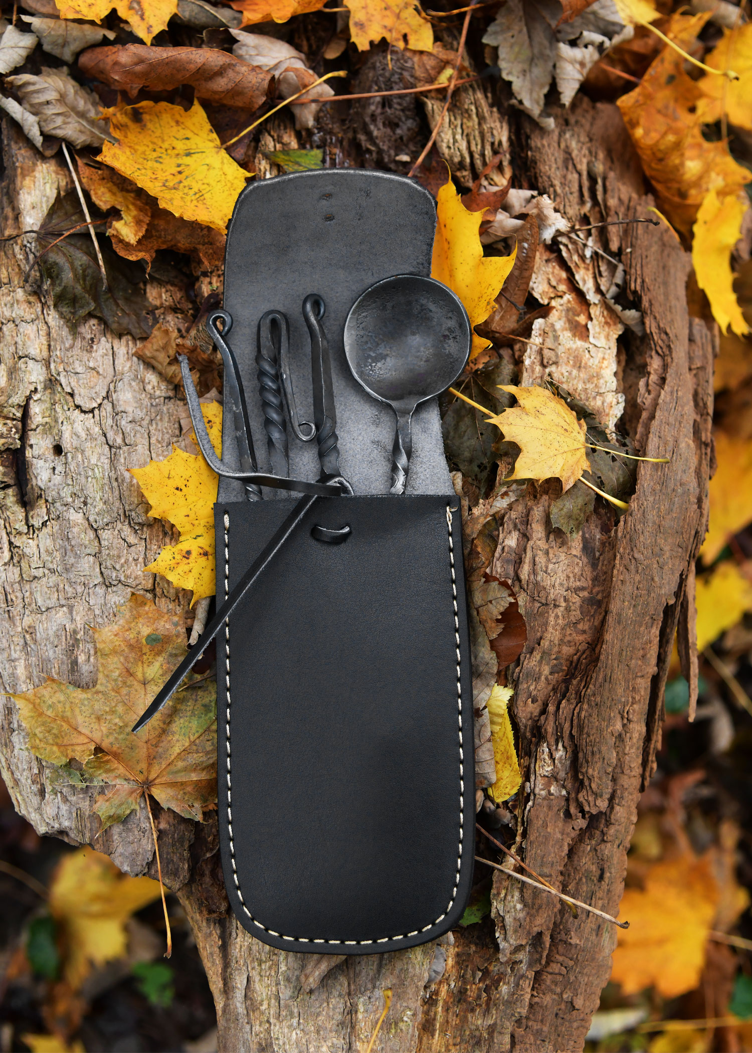 Handforged Cutlery Set with leather pouch